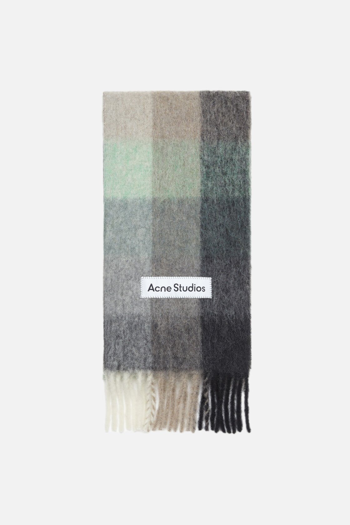 Mohair checked scarf, Green/grey/black, 2000x