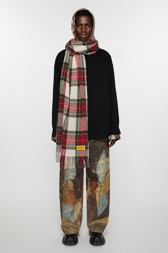 Acne Studios - Karierter Fransen-Schal - Weiß/Rot/Schwarz