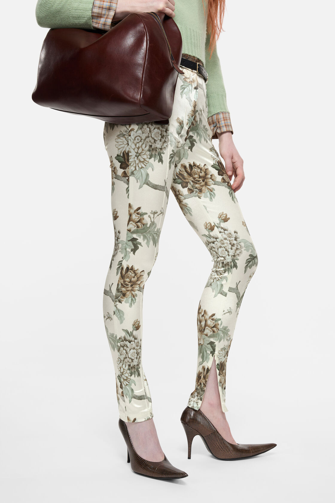 Fitted printed trousers, Cream beige, 2000x