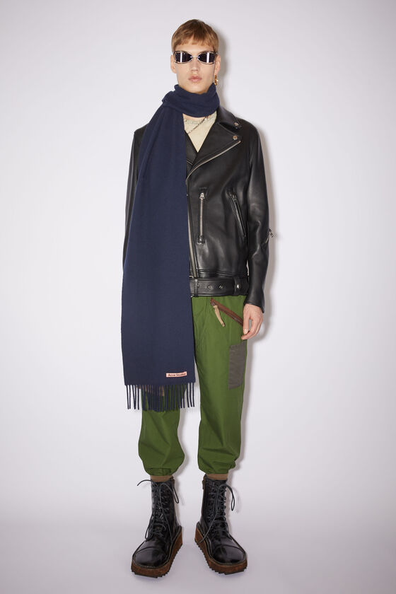 Acne Studios - フリンジウールスカーフ - スキニー - ネイビーブルー