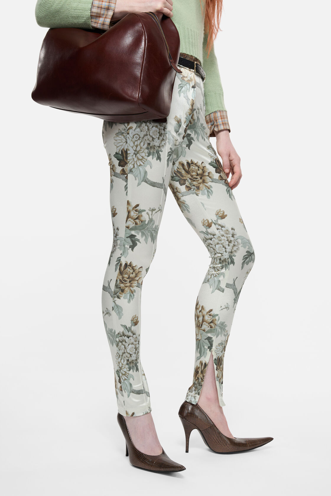 Fitted printed trousers, Cream beige, 2000x