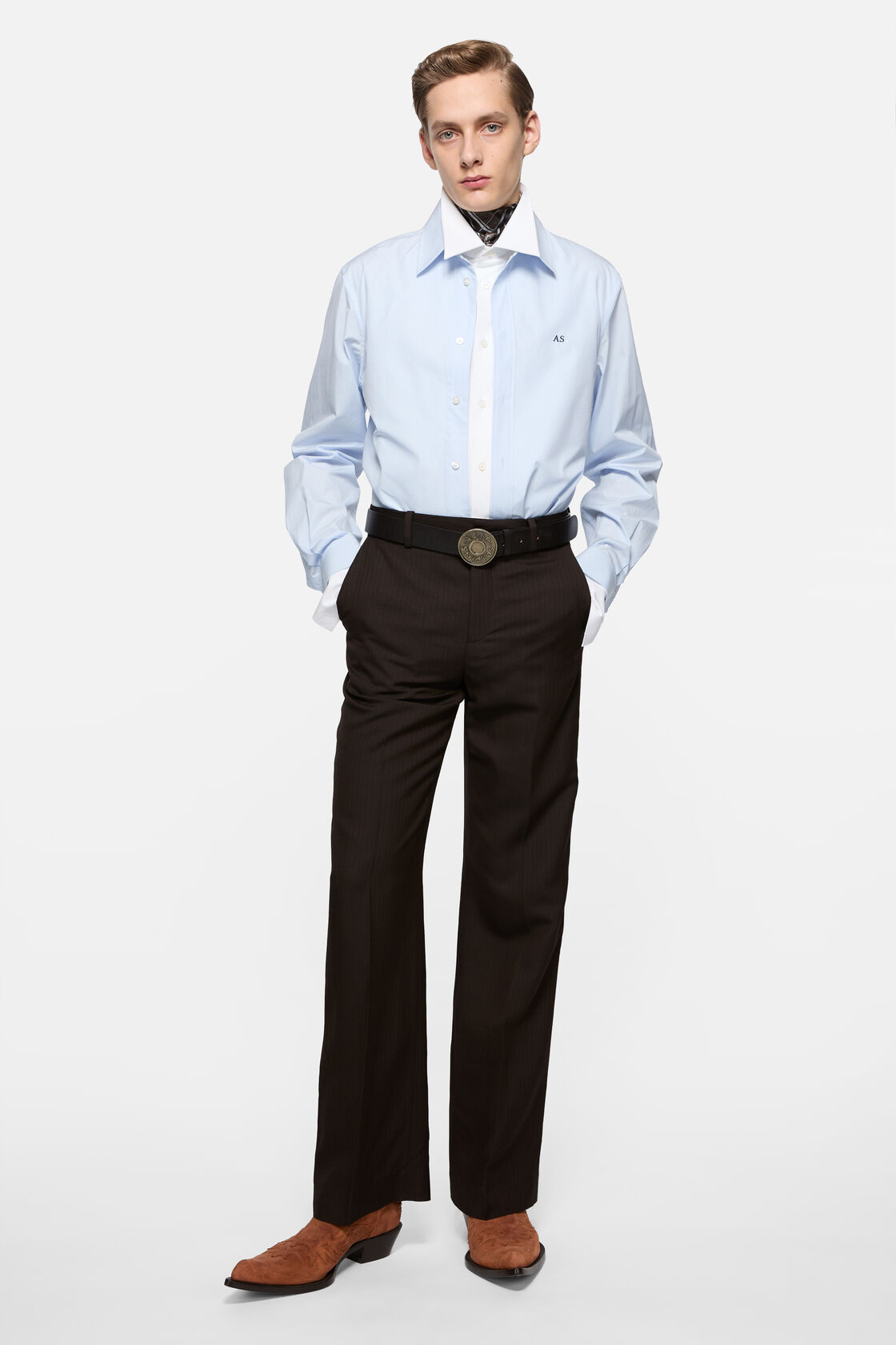 Layered poplin button-up shirt, Blue/white, 2000x