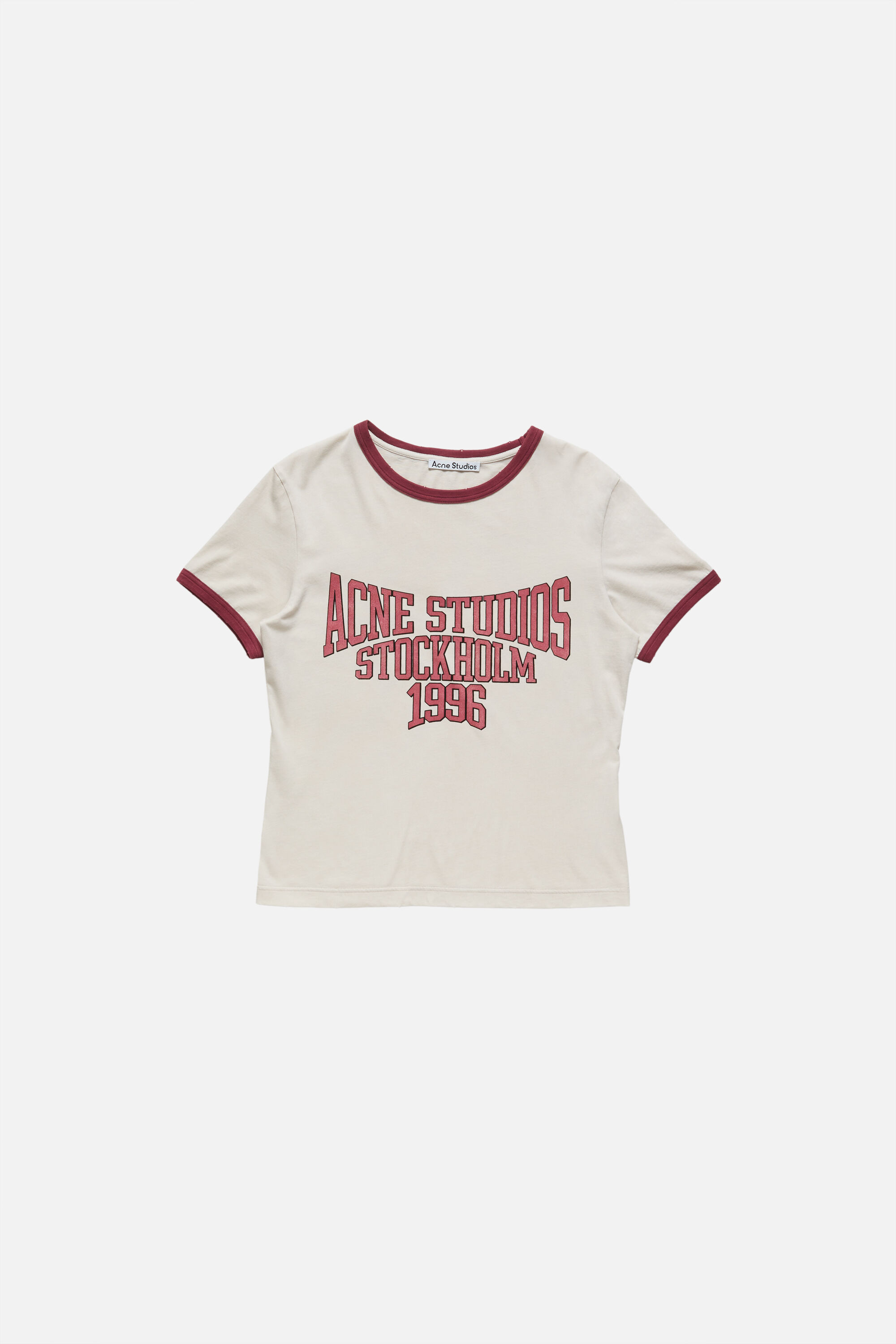 アクネストュディオズLogo printed cotton T-shirt Acne Studios - Graphic t-shirt - Off white/burgundy