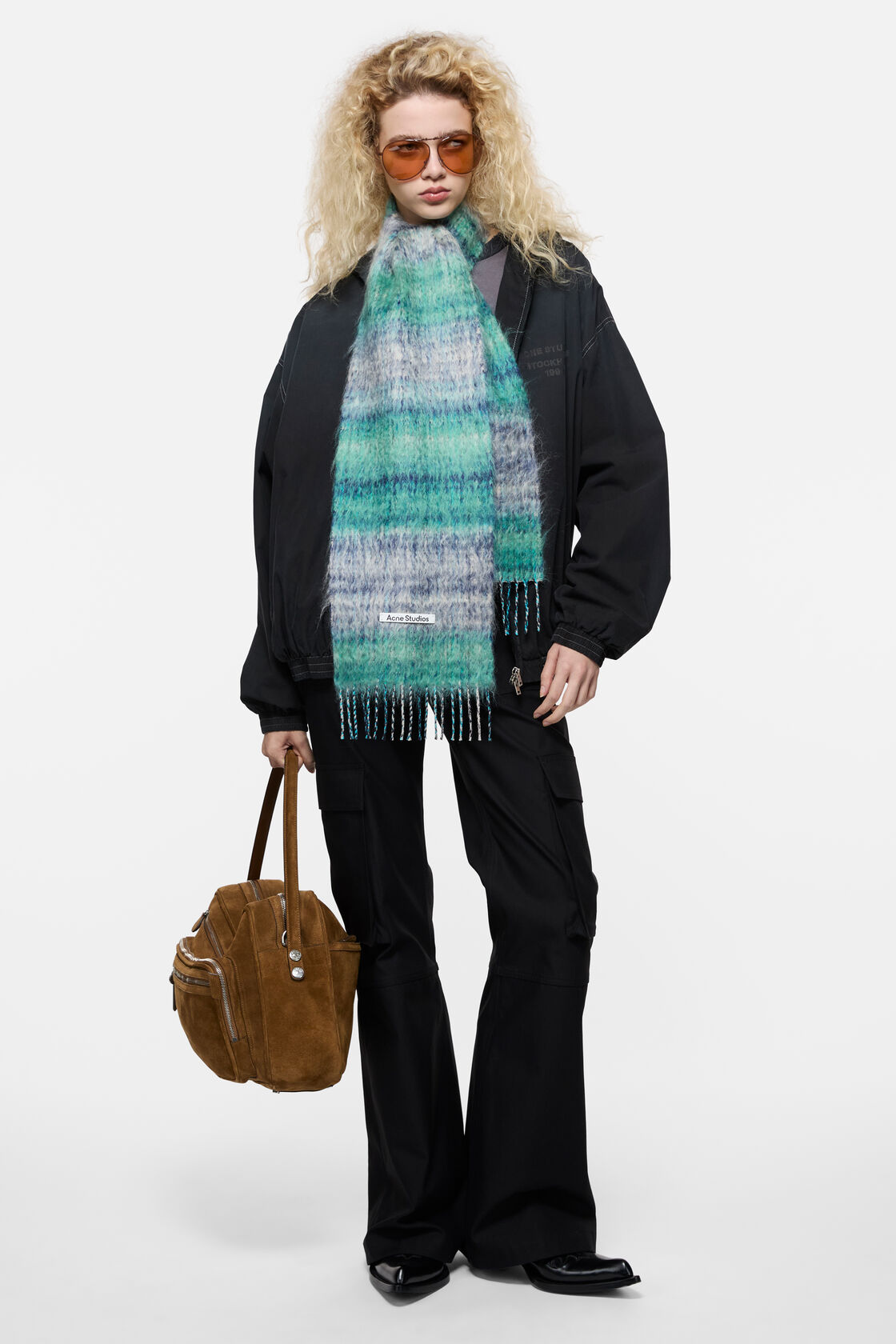 Fringed mohair scarf, White/Aqua, 2000x