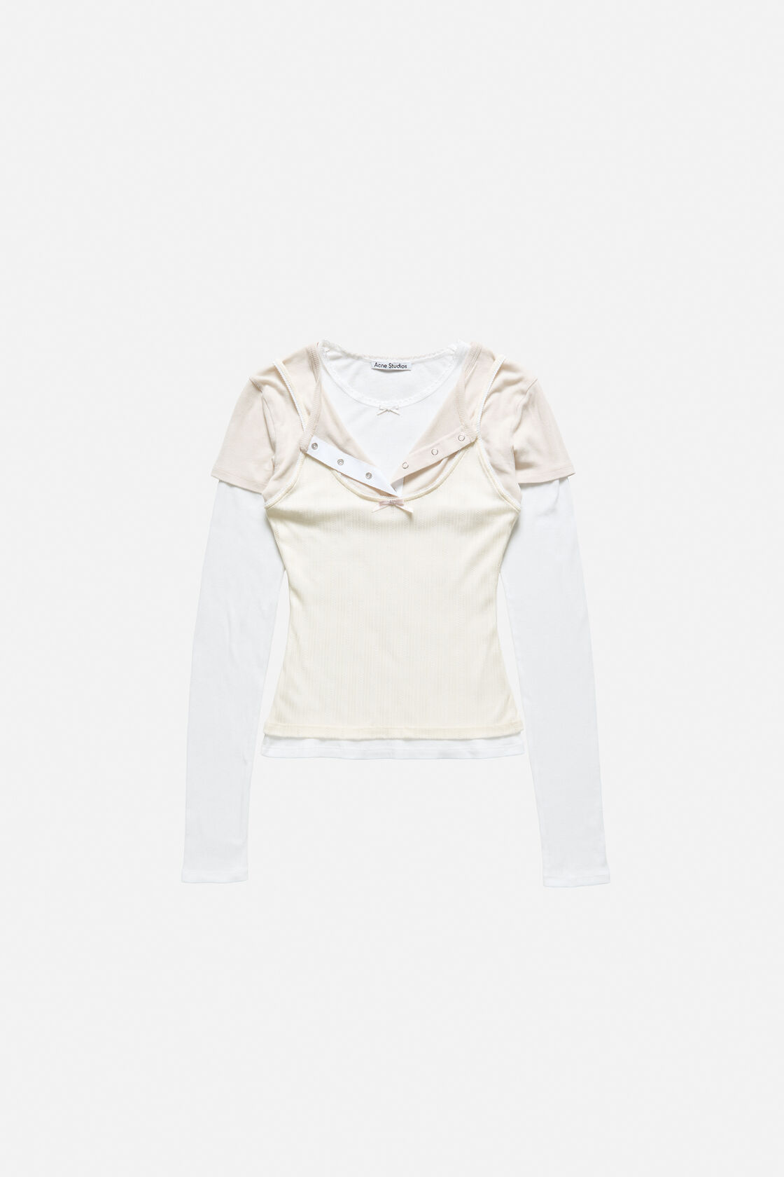 Layered jersey shirt with bow, White/Off White, 2000x