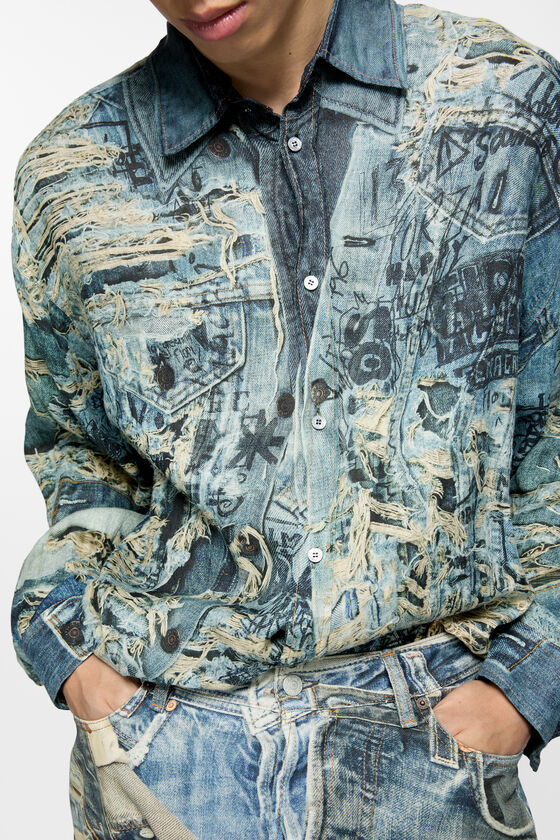 Acne Studios - プリント ボタンアップシャツ - デニムブルー 