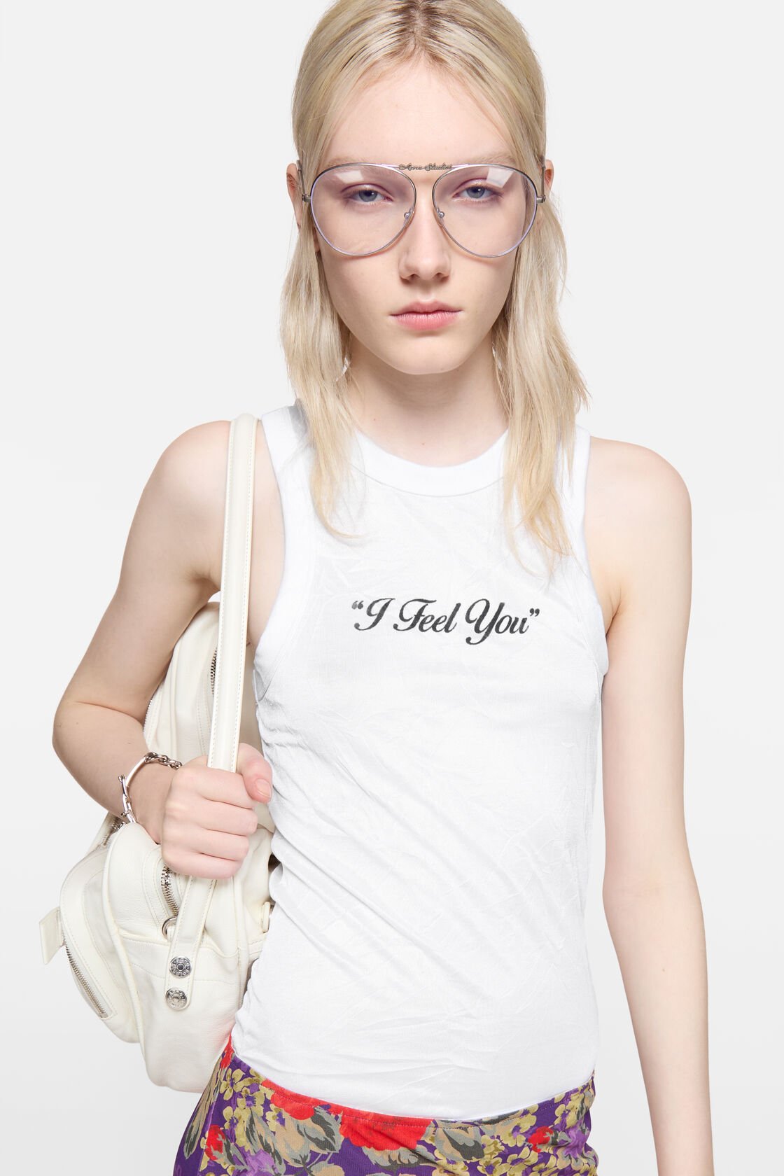 Crinkled printed tanktop, White, 2000x