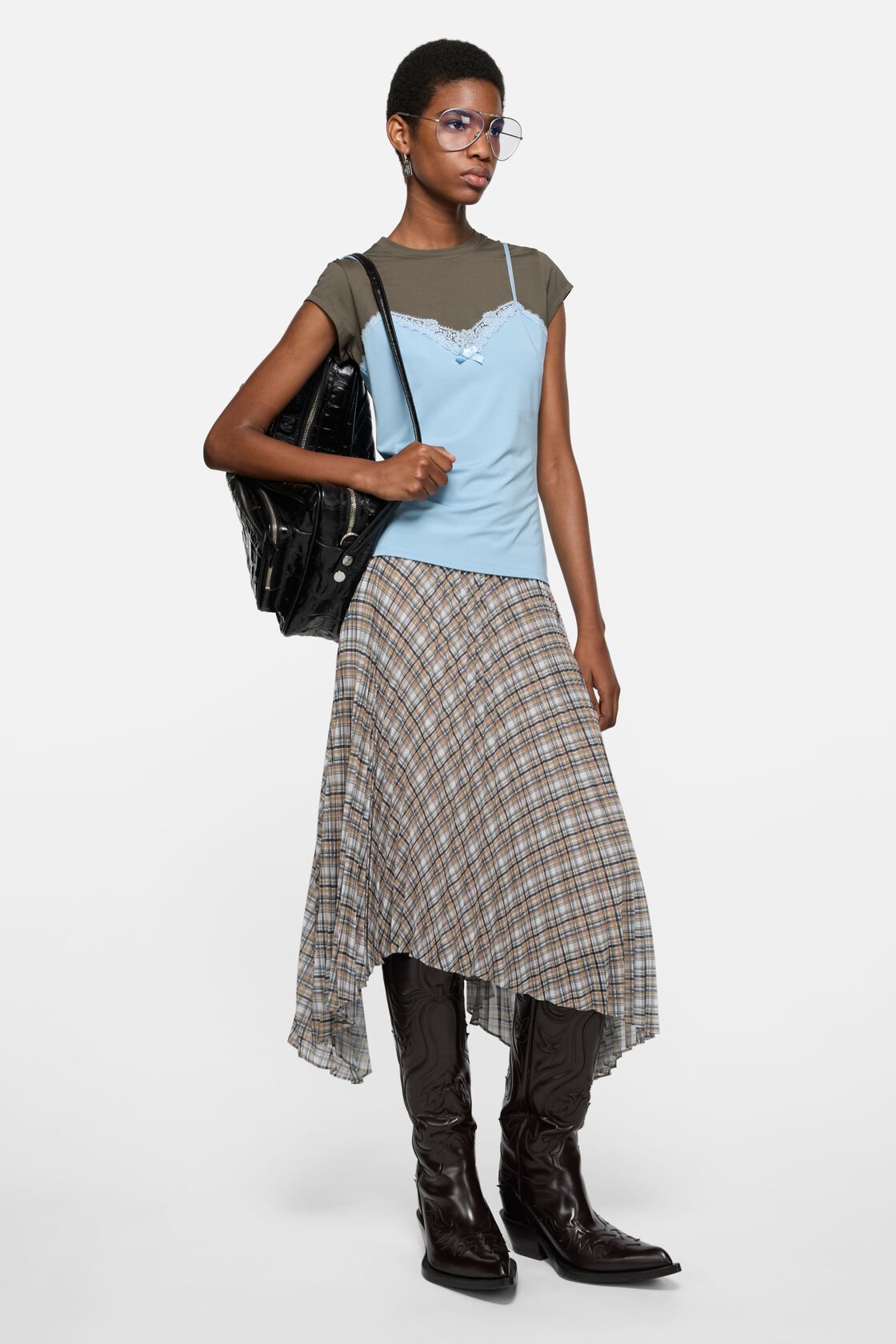 Layered strap t-shirt, Grey/blue, 2000x