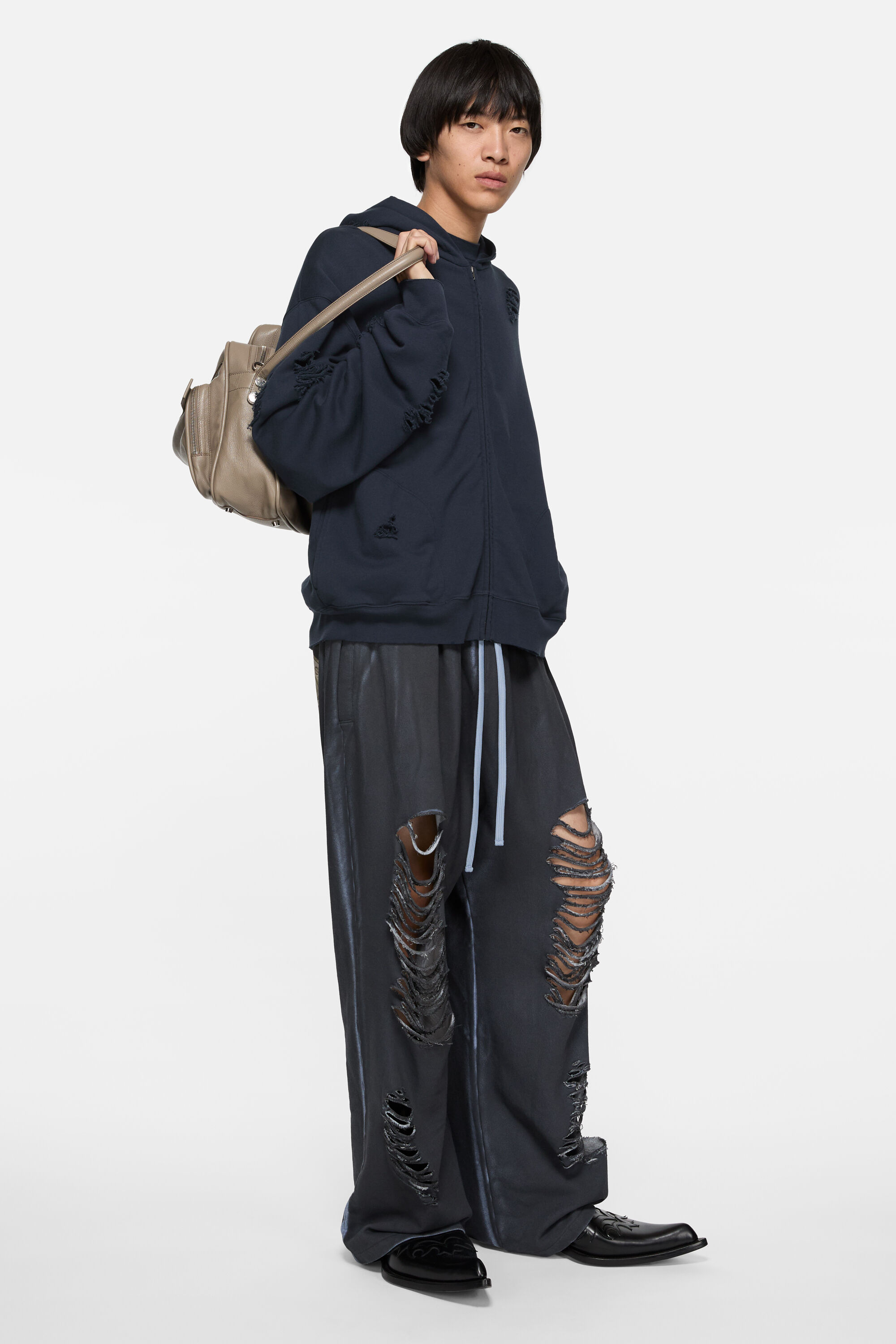 Acne Studios - Distressed logo hoodie - Dark navy