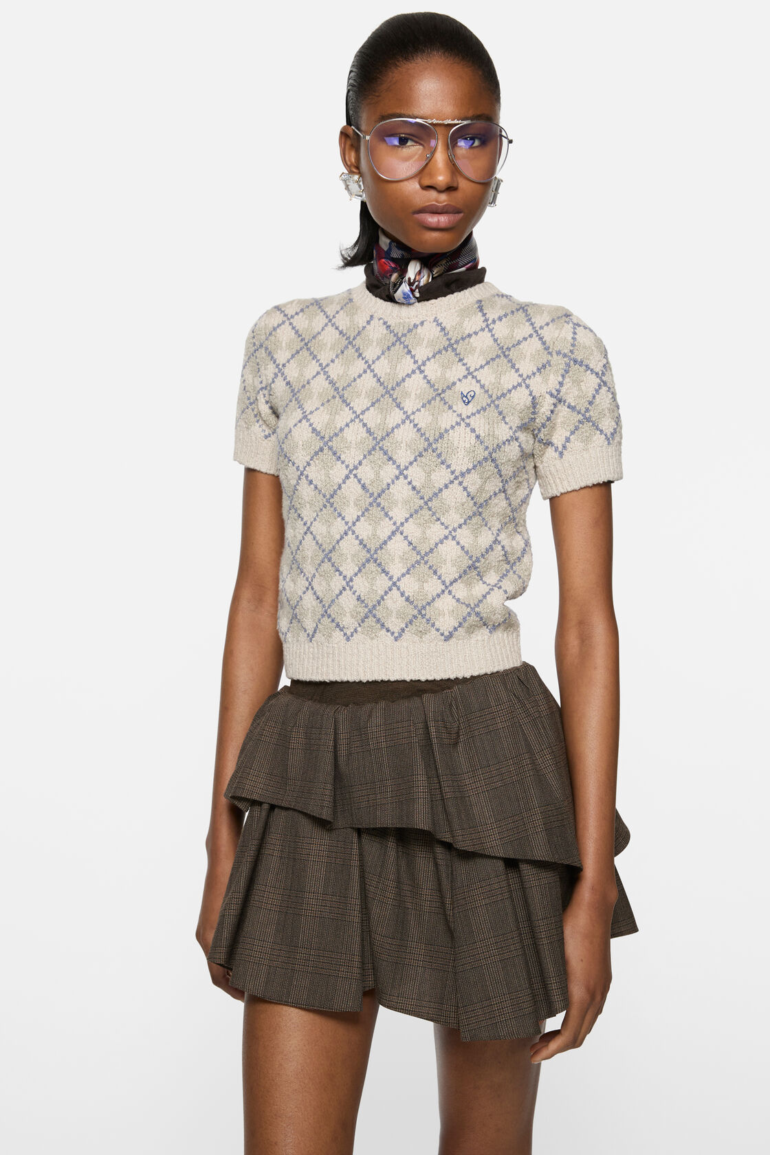 Short pleated wool skirt, Brown/black, 2000x