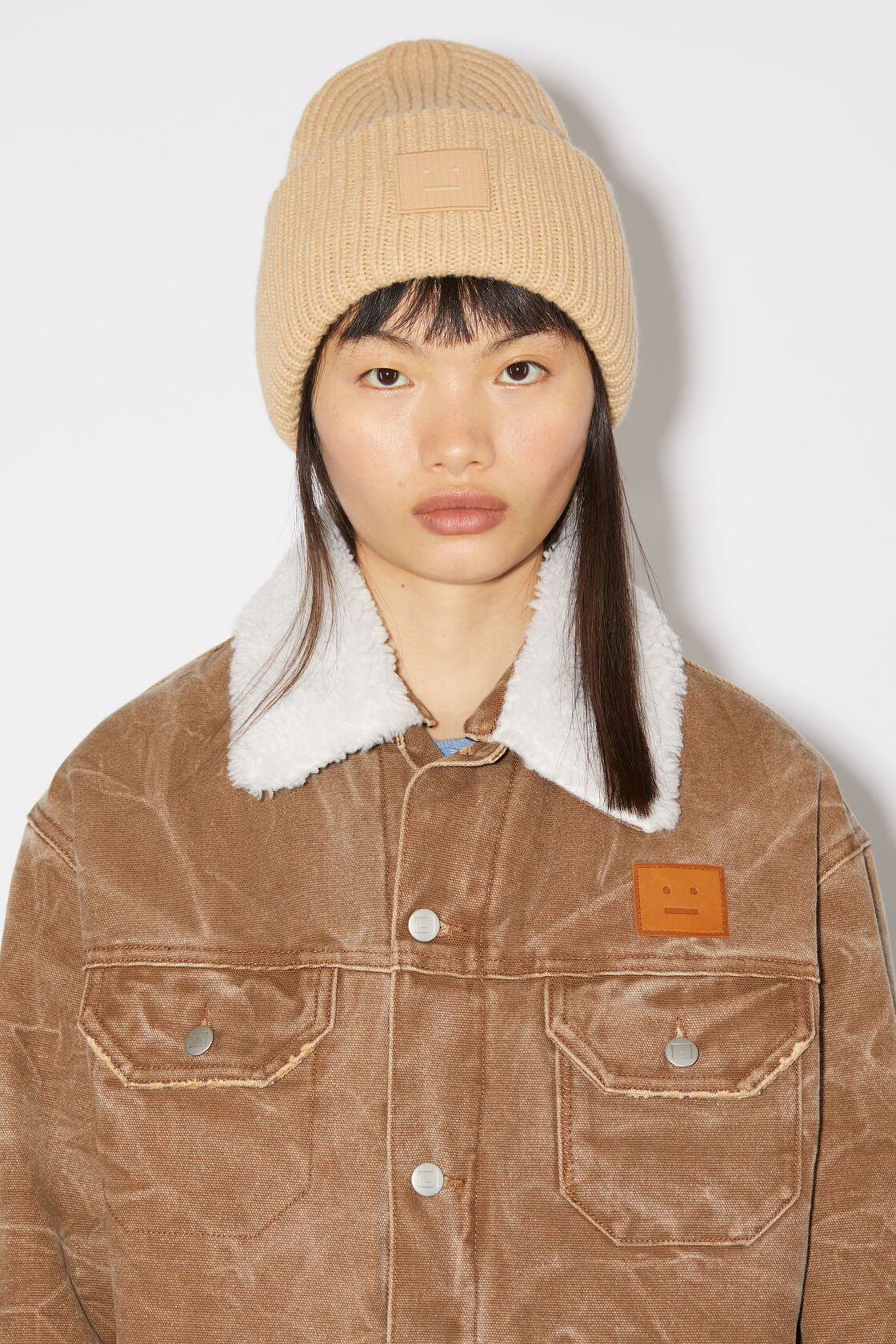 Large face logo beanie, Biscuit beige, 2000x
