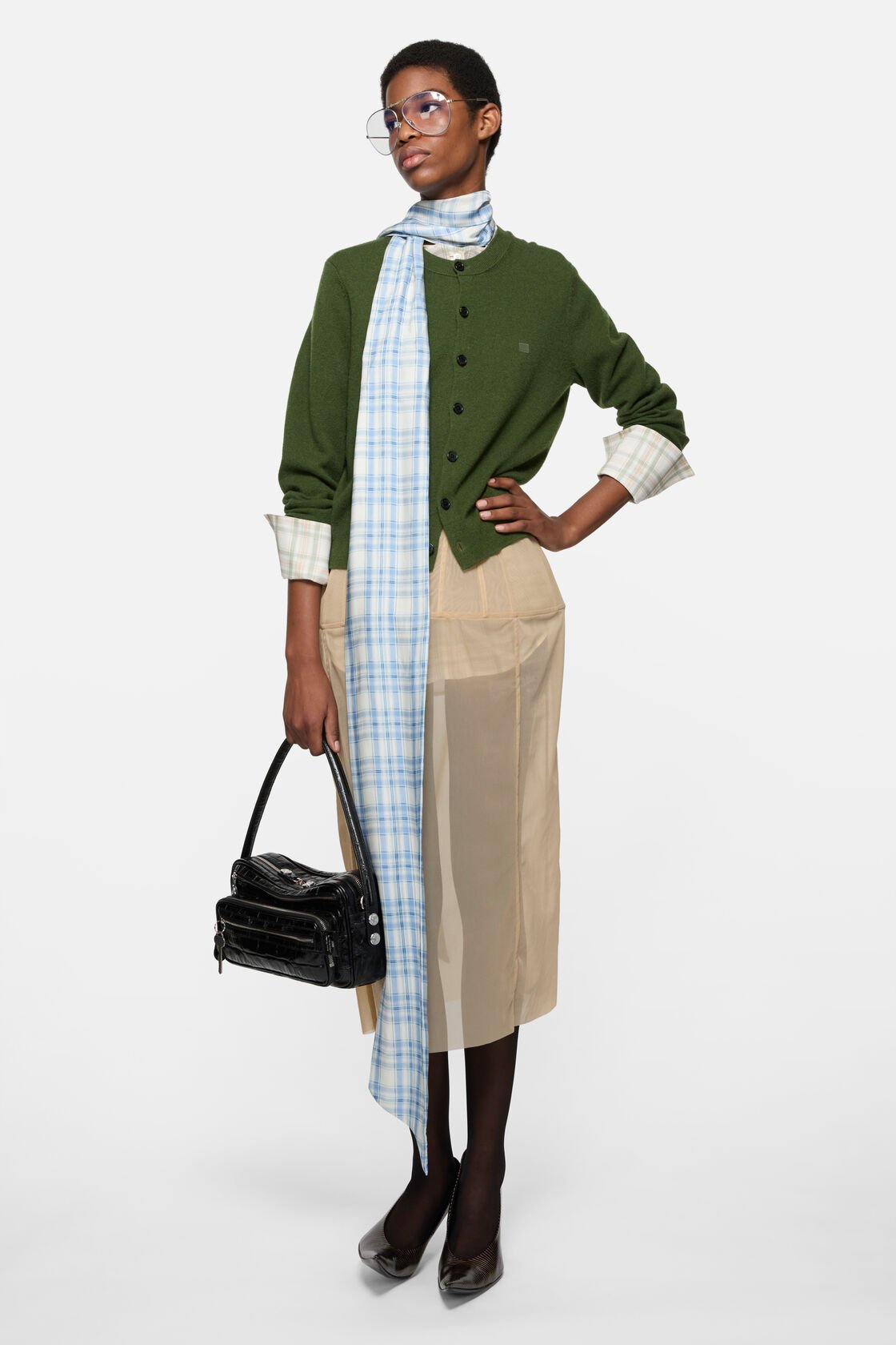 Fitted cardigan - yak wool, Bottle green, 2000x