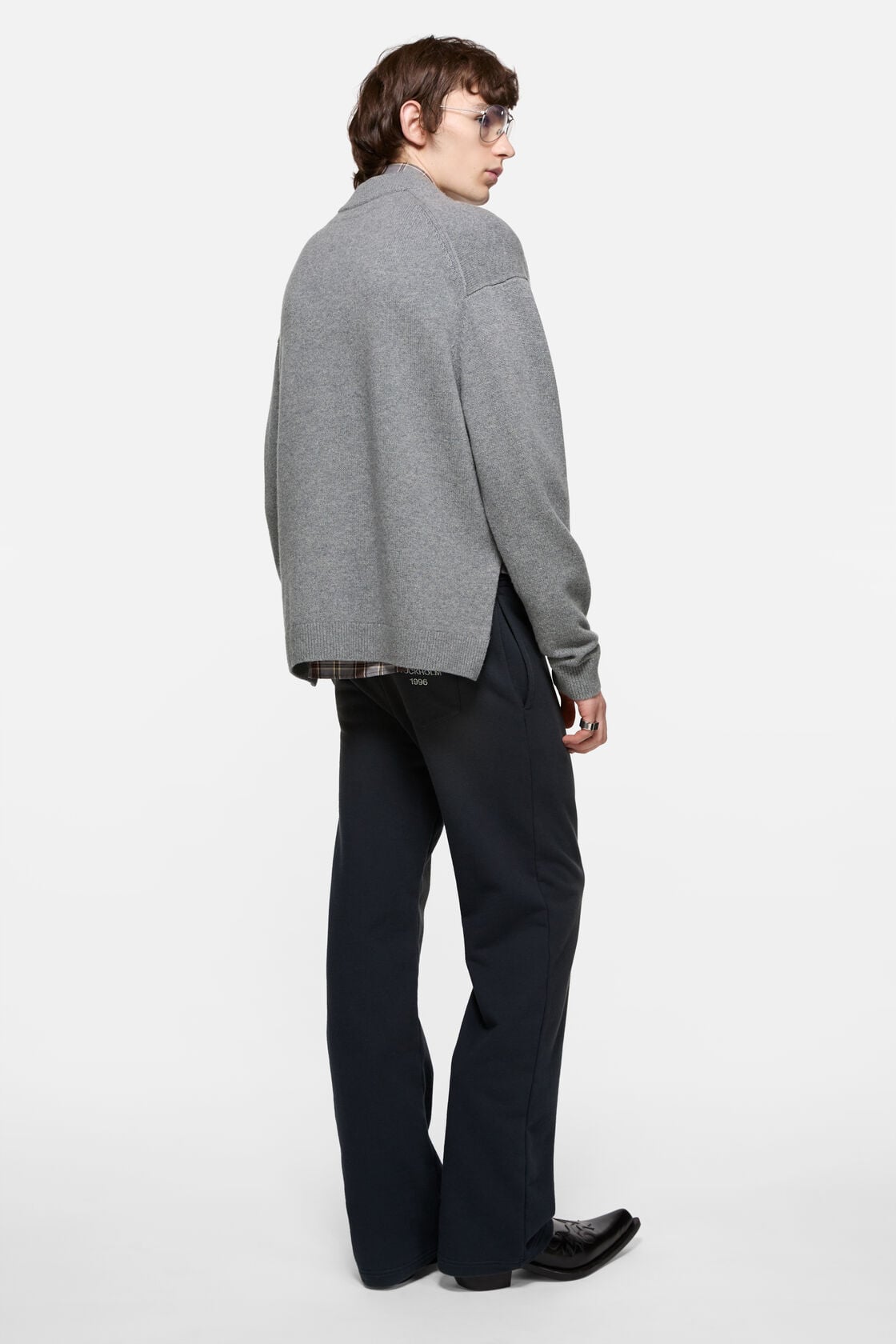 Wool V-Neck Cardigan, Dark Grey Melange, 2000x