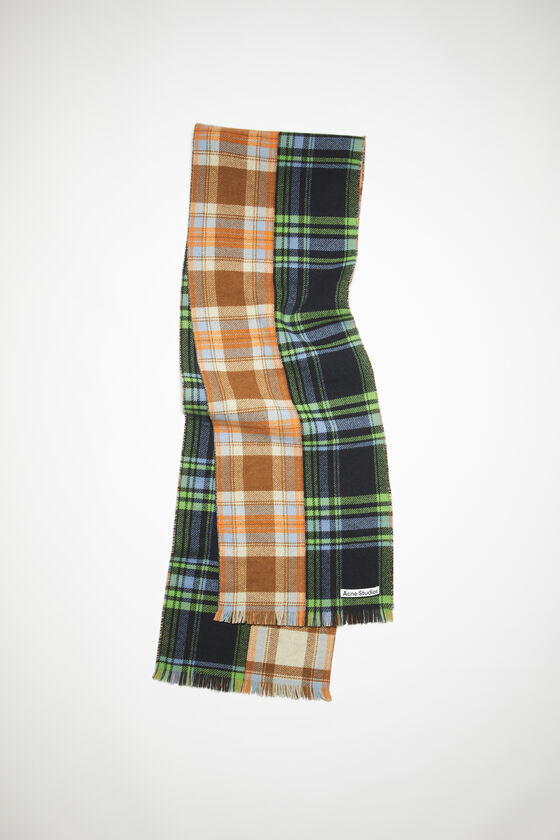 Acne Studios - Mixed check wool scarf - Blue/green/orange | Modeschals