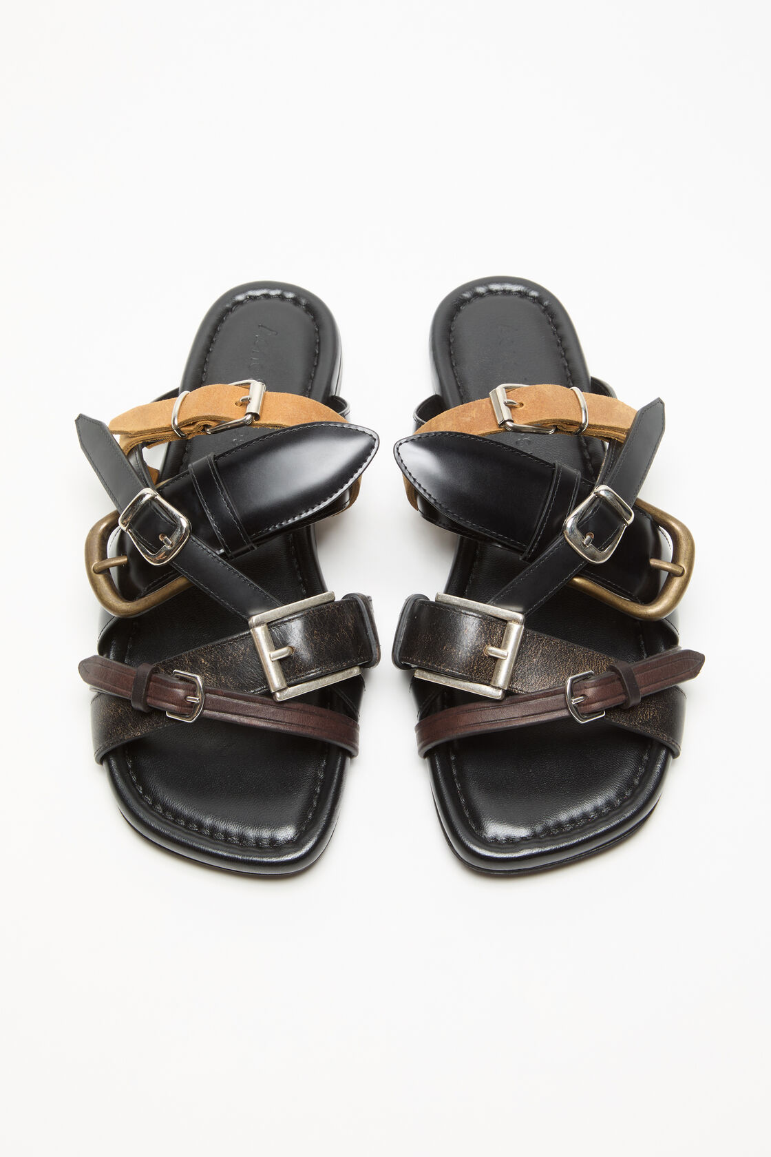 Leather belts strap sandals, Multi brown, 2000x
