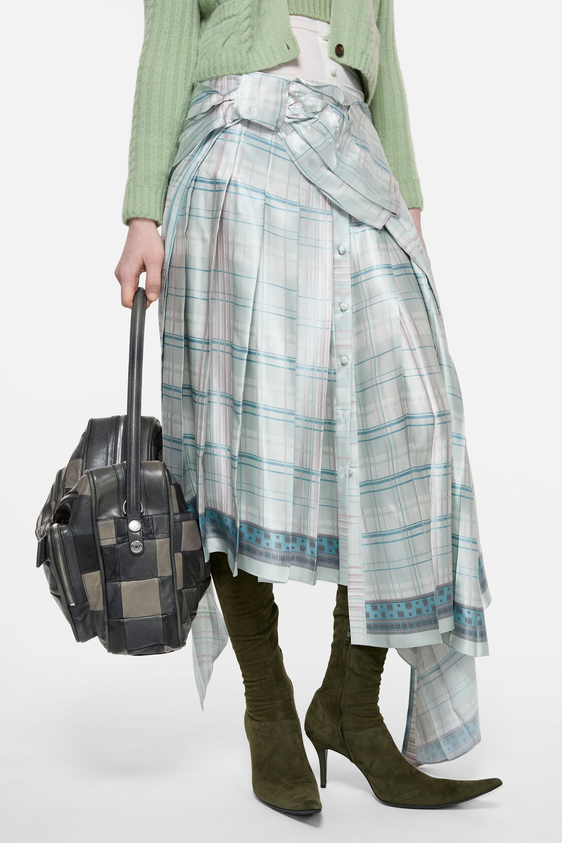 Silk skirt with bow, Aqua blue, 2000x