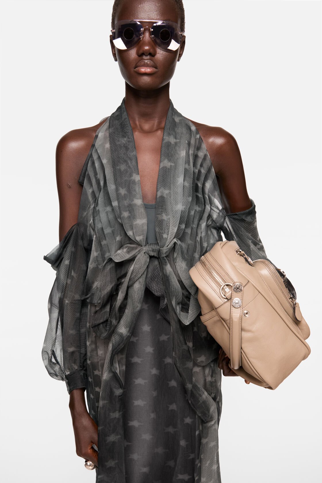 Layered dress with bow, Grey, 2000x