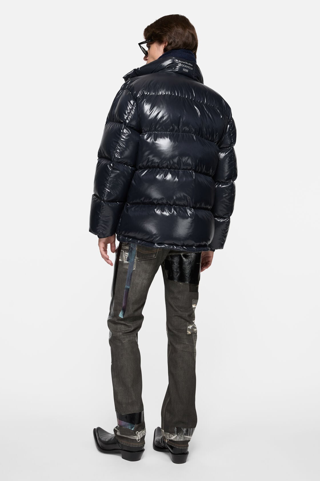 Shiny Quilted Down Jacket, Navy, 2000x