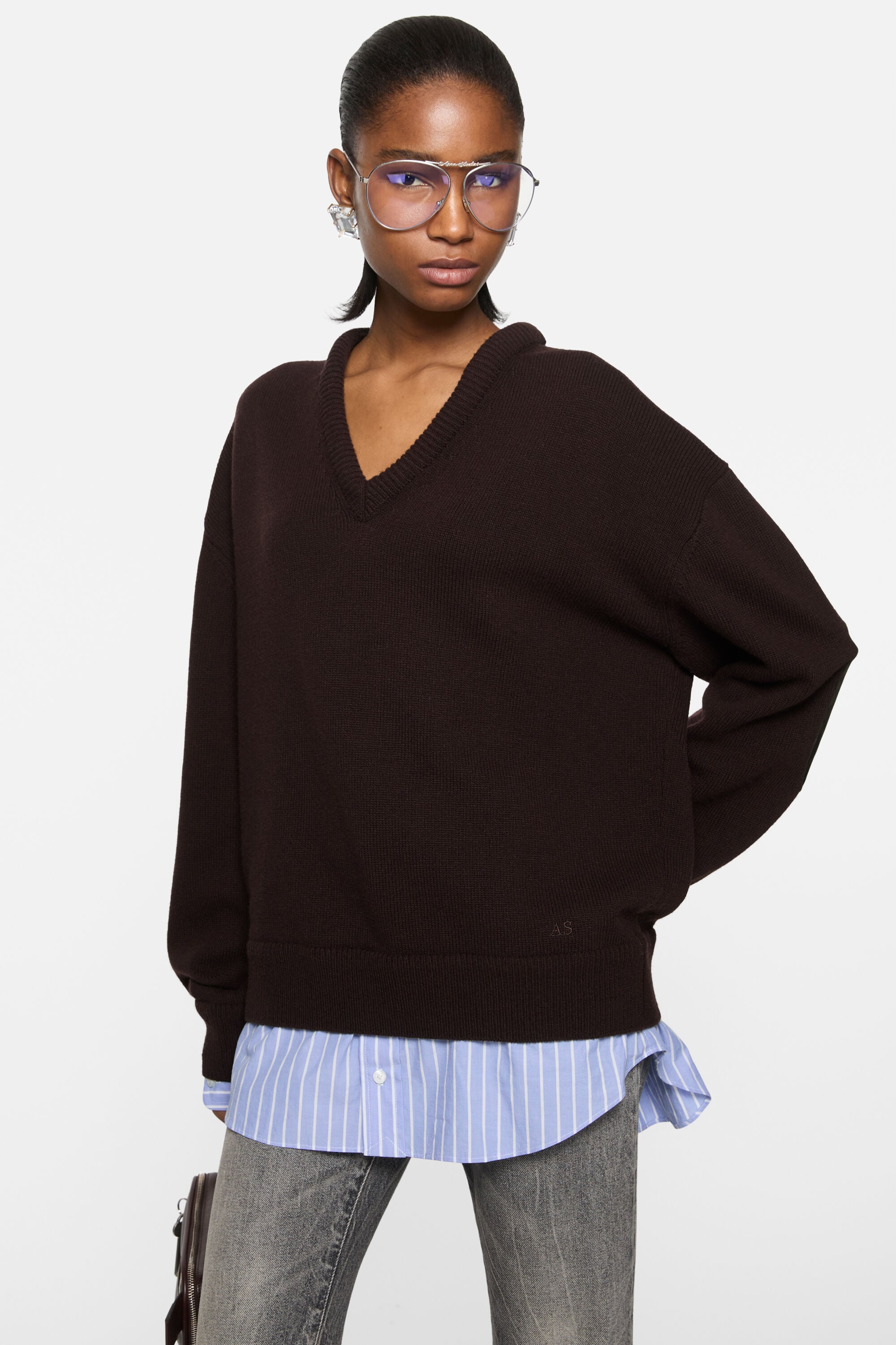 Acne Studios - レイヤードウールセーター - ダークブラウン