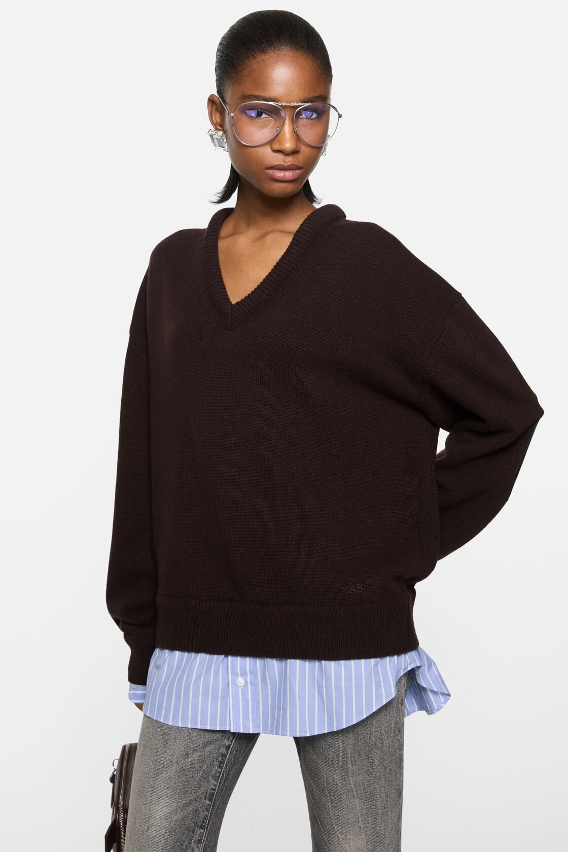 layered wool sweater, Dark brown, 2000x