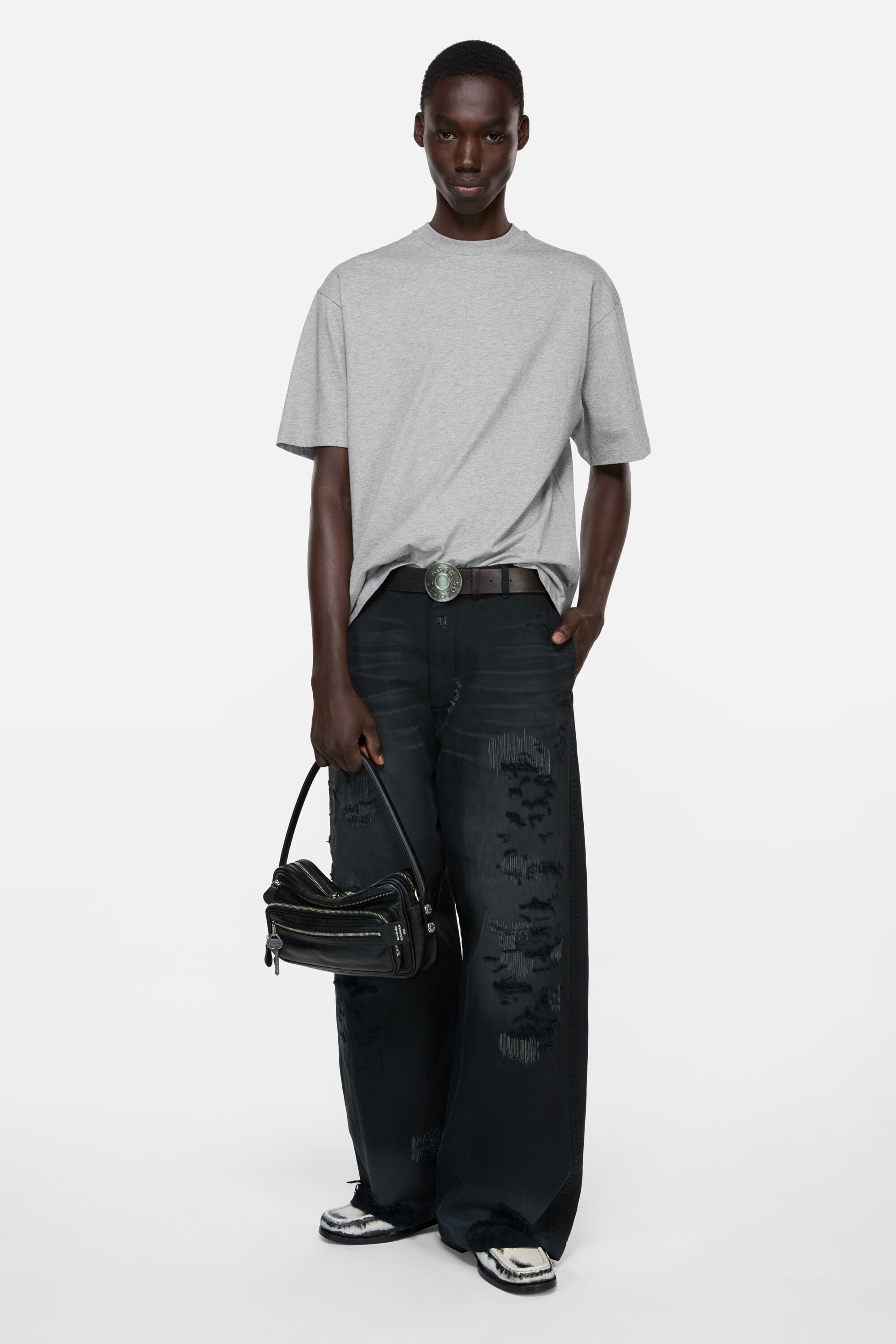 Acne Studios - Satin logo t-shirt - relaxed - Grey Melange
