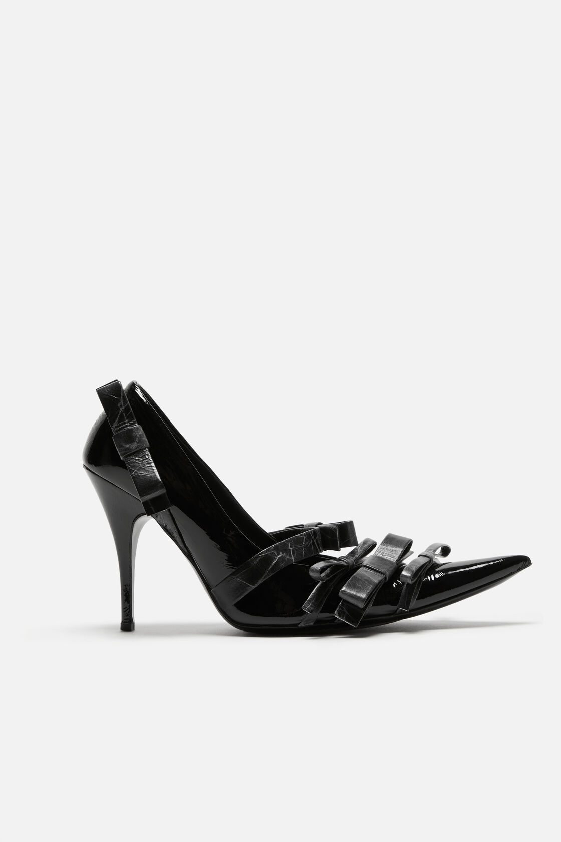 Pointy leather pumps with bows, Black, 2000x