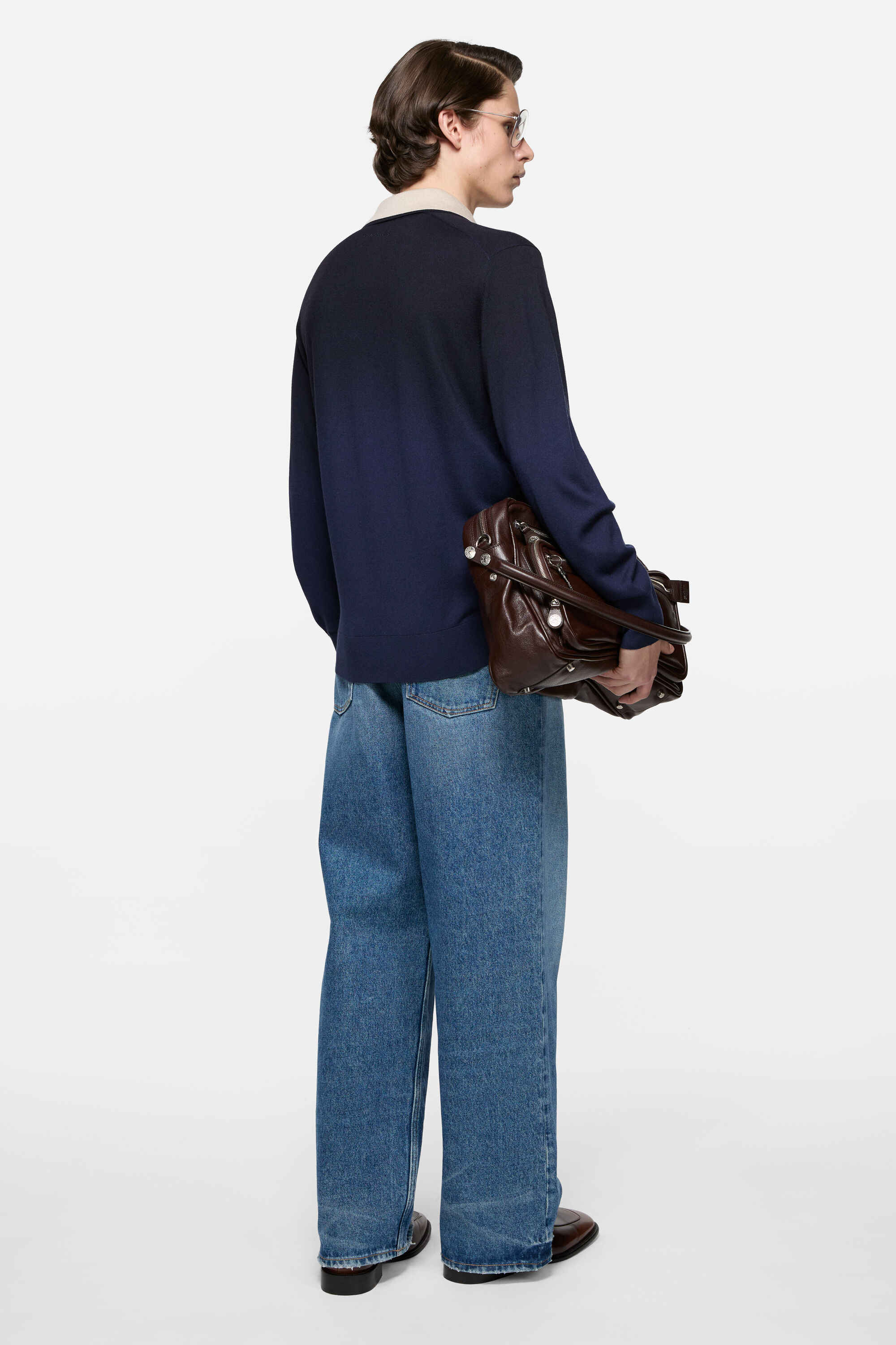 Acne Studios - シルクブレンドポロニット - ネイビー/ベージュ