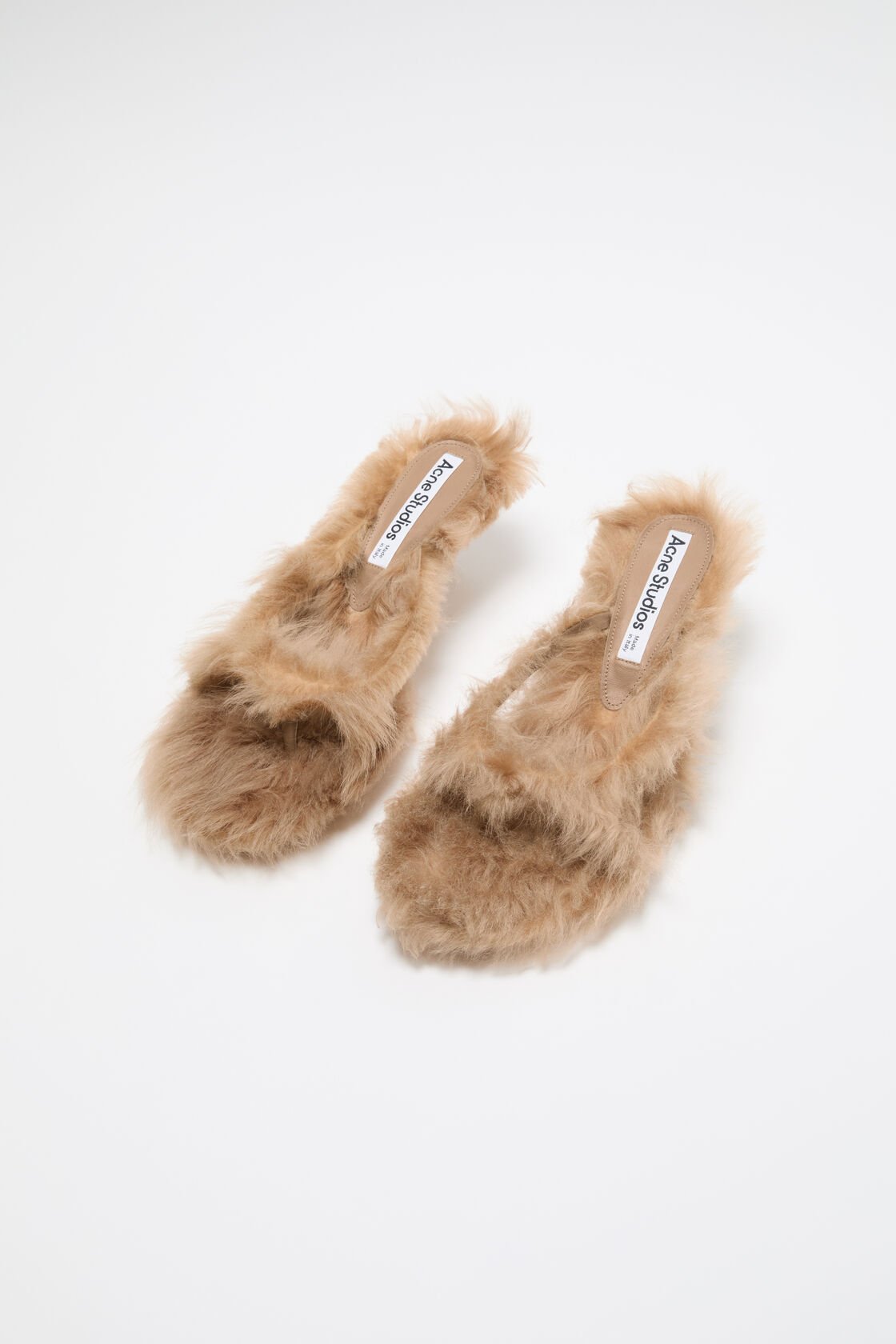 Furry kitten heel sandals, Biscuit beige, 2000x