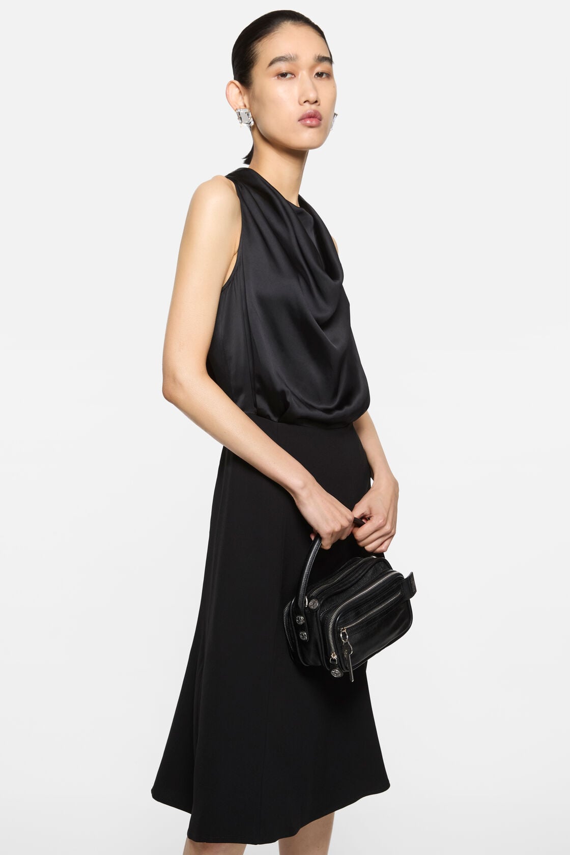 Satin midi dress, Black, 2000x