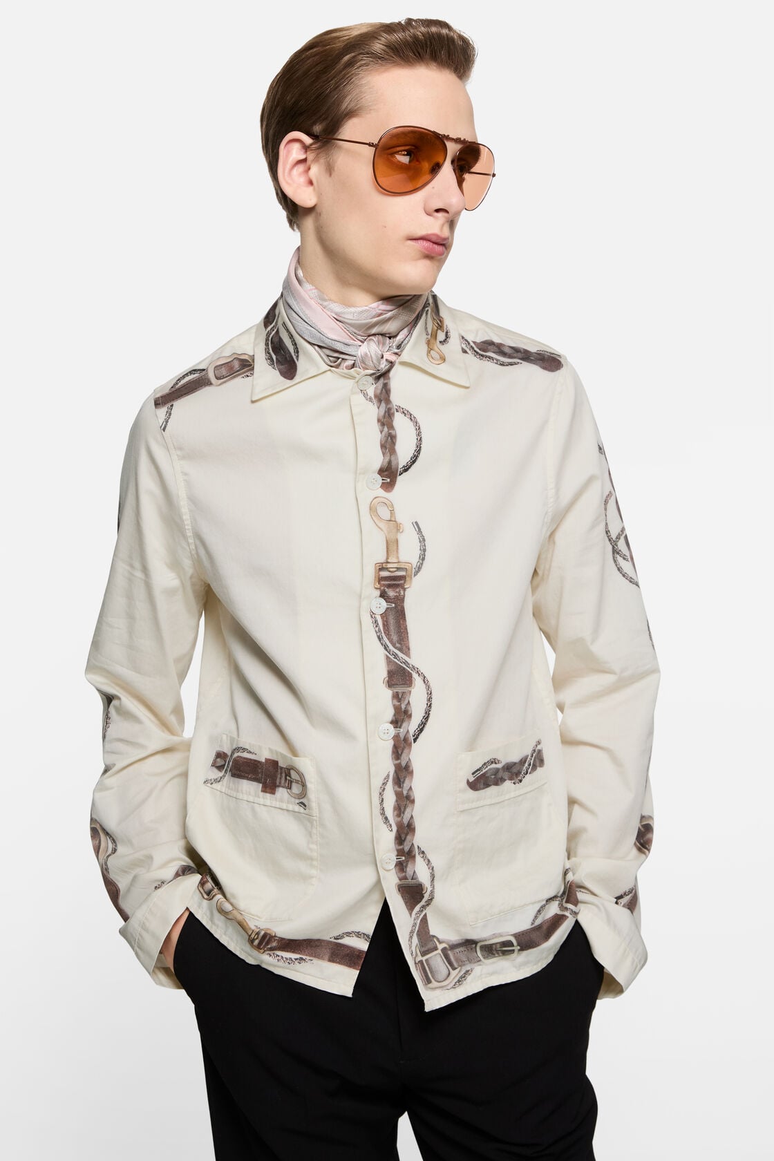 Horse print overshirt, White/brown, 2000x