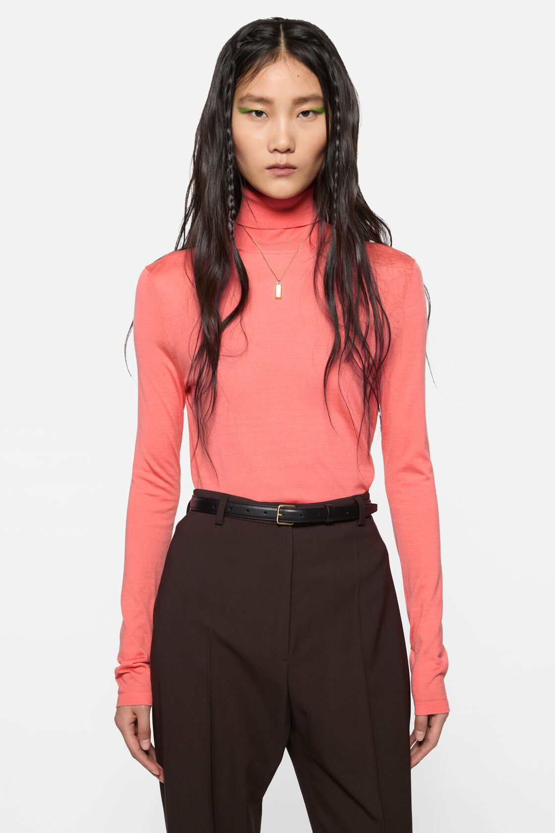 Fine silk turtleneck, Peach pink, 2000x