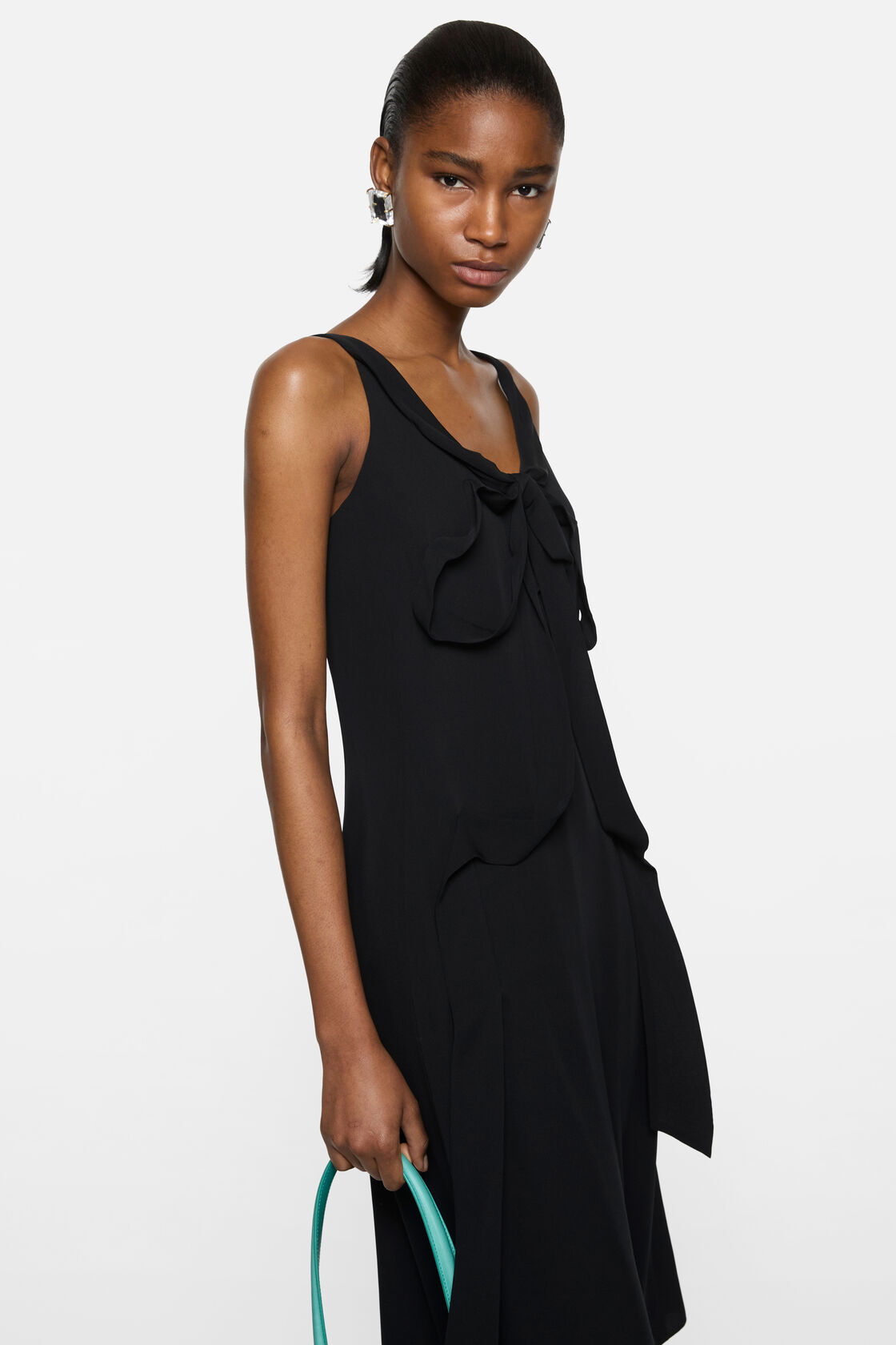 Silk dress with bow, Black, 2000x