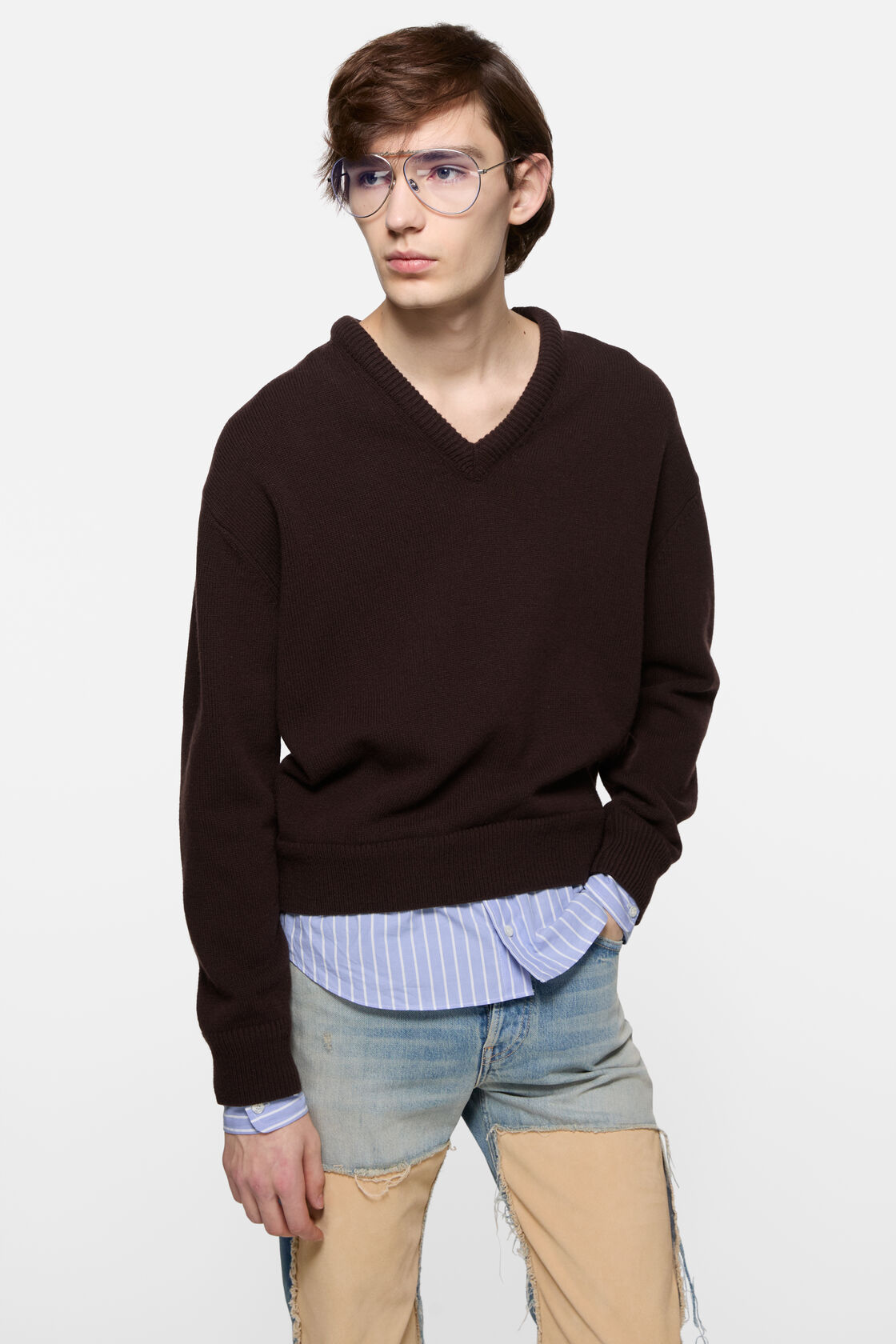 layered wool sweater, Dark brown, 2000x