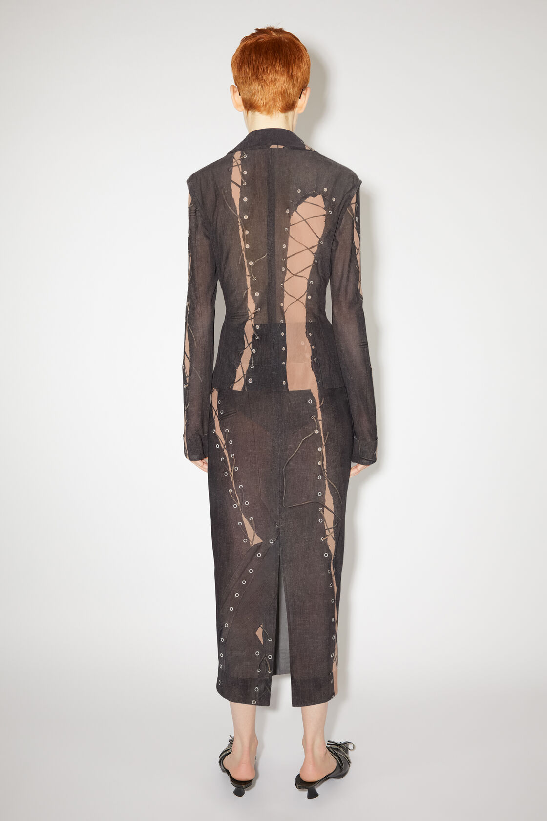 Trompe l'oeil single-breasted jacket, Dark brown/beige, 2000x