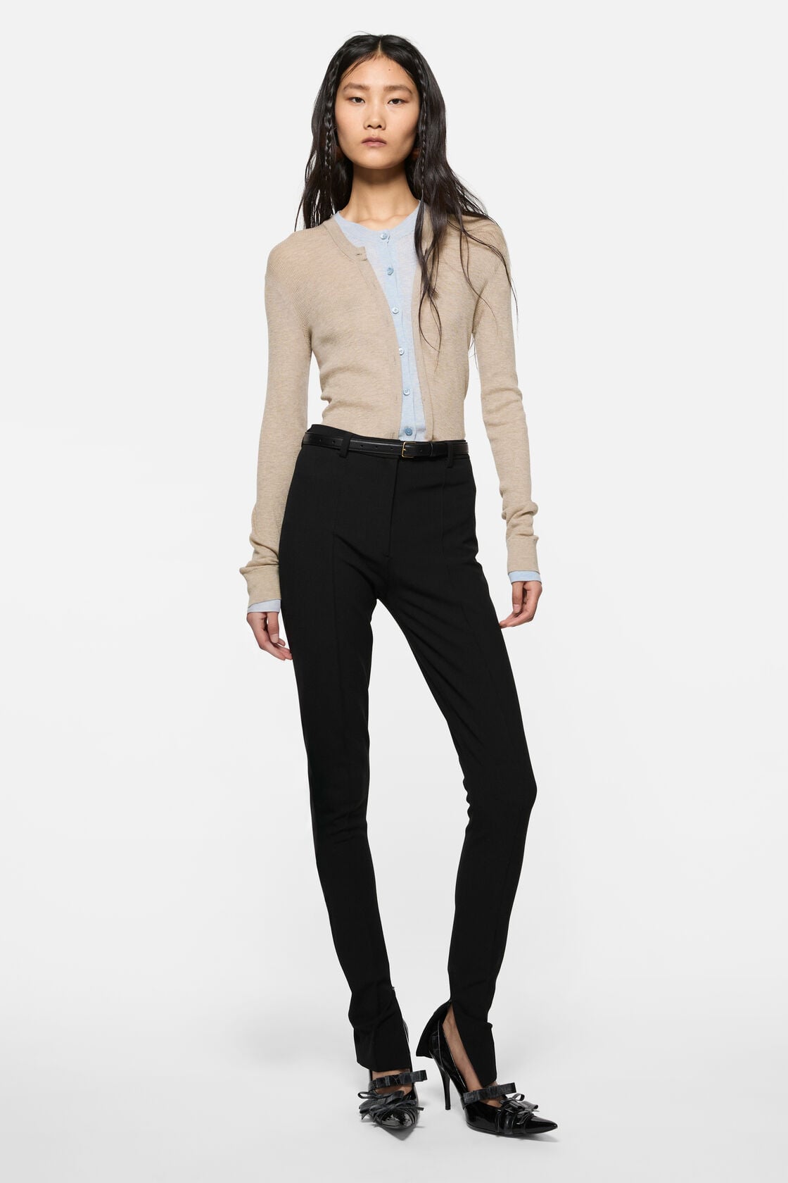 Layered silk-wool cardigan, Beige/light blue, 2000x
