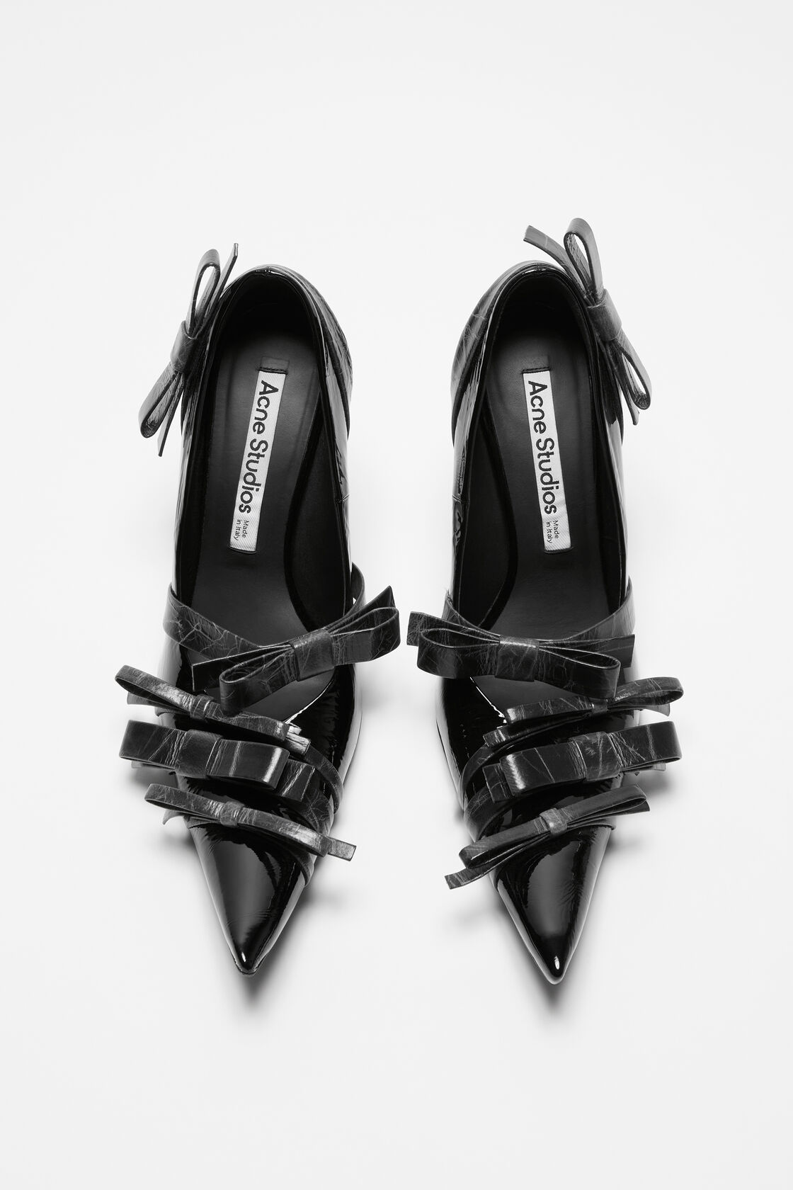 Pointy leather pumps with bows, Black, 2000x