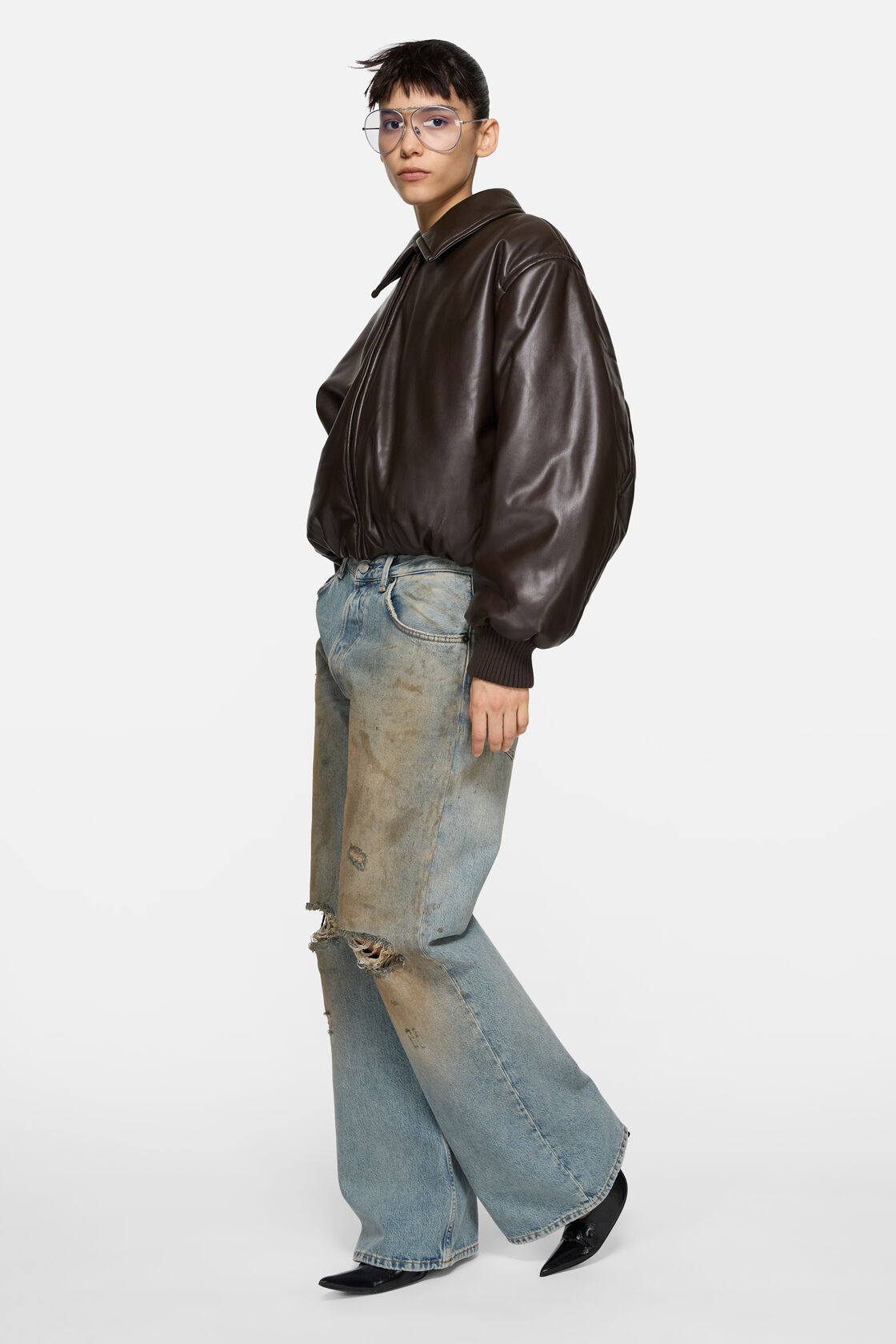 Faux leather bomber jacket, Chocolate brown, 2000x