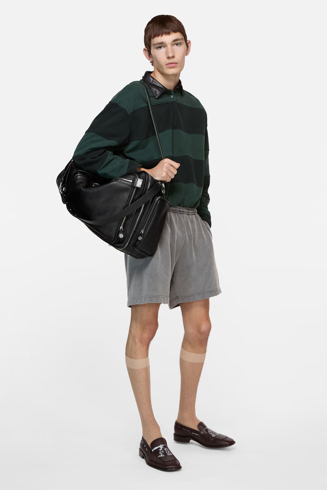 Striped polo sweater, Forest green/black, 2000x