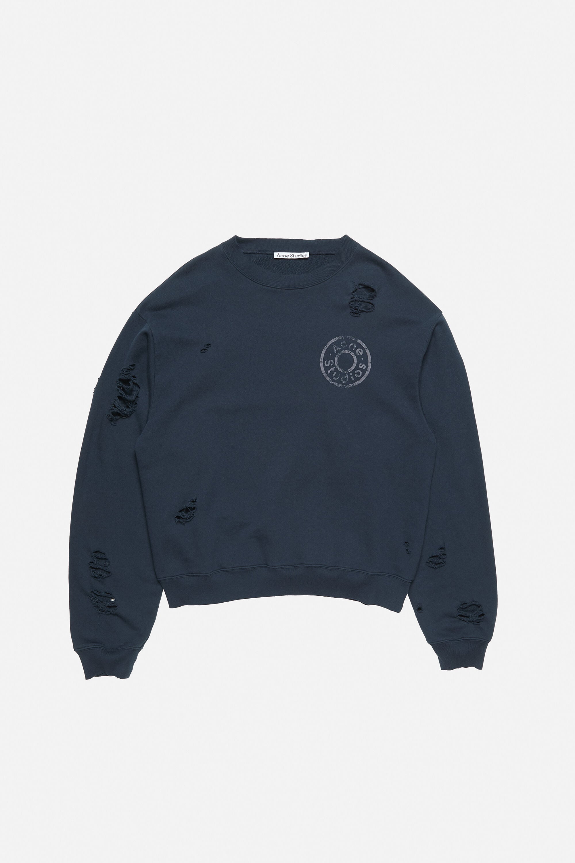acne スウェット Acne Studios - Distressed fleece sweatshirt - Dark navy