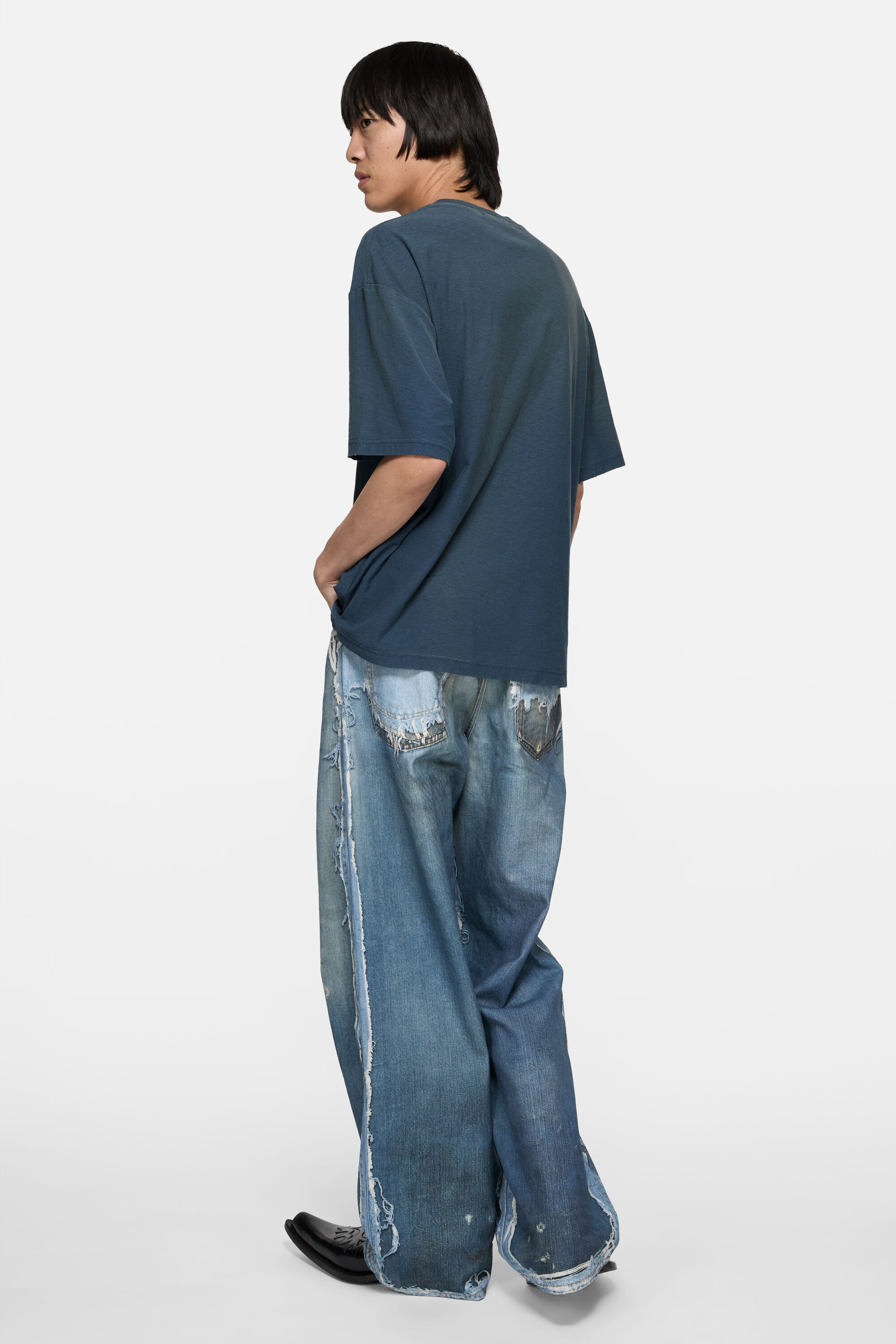 Acne Studios - スプレー加工ロゴTシャツ - ディープブルー