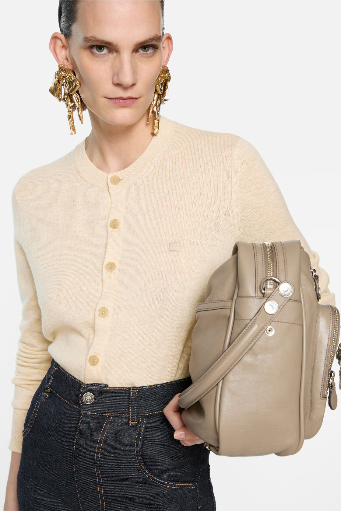 Cadigan yak wool - fitted fit, Oatmeal melange, 2000x