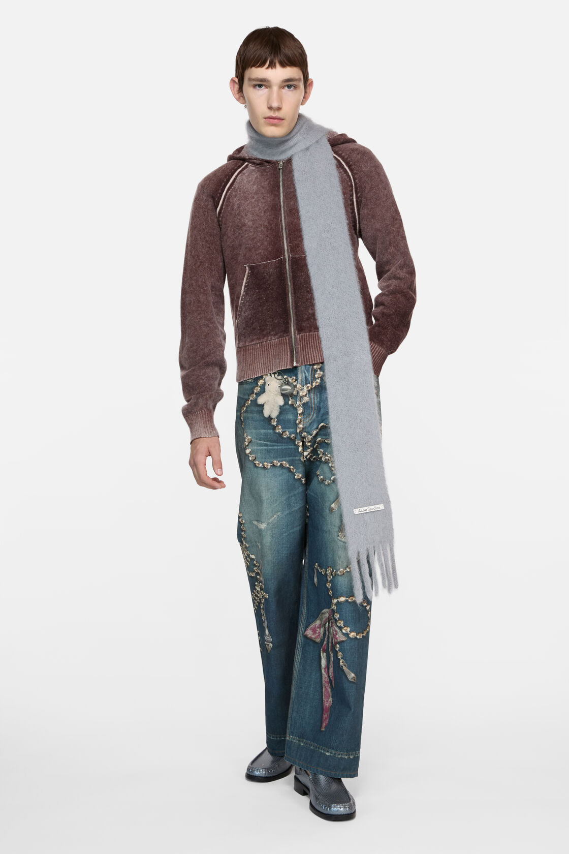 Hooded zipper sweater, Dark burgundy, 2000x