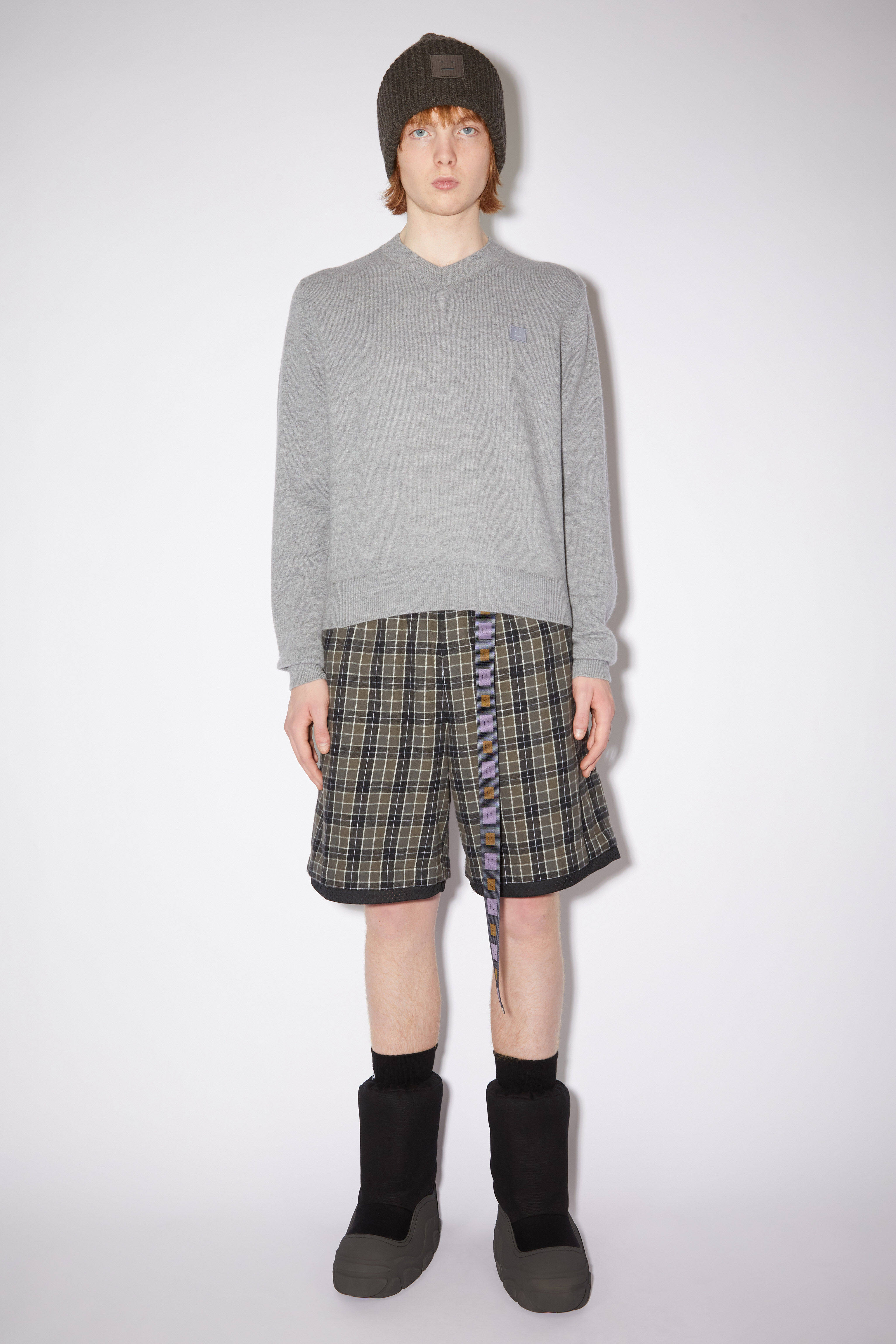 Acne Studios - Vネックウールセーター - グレーメランジ
