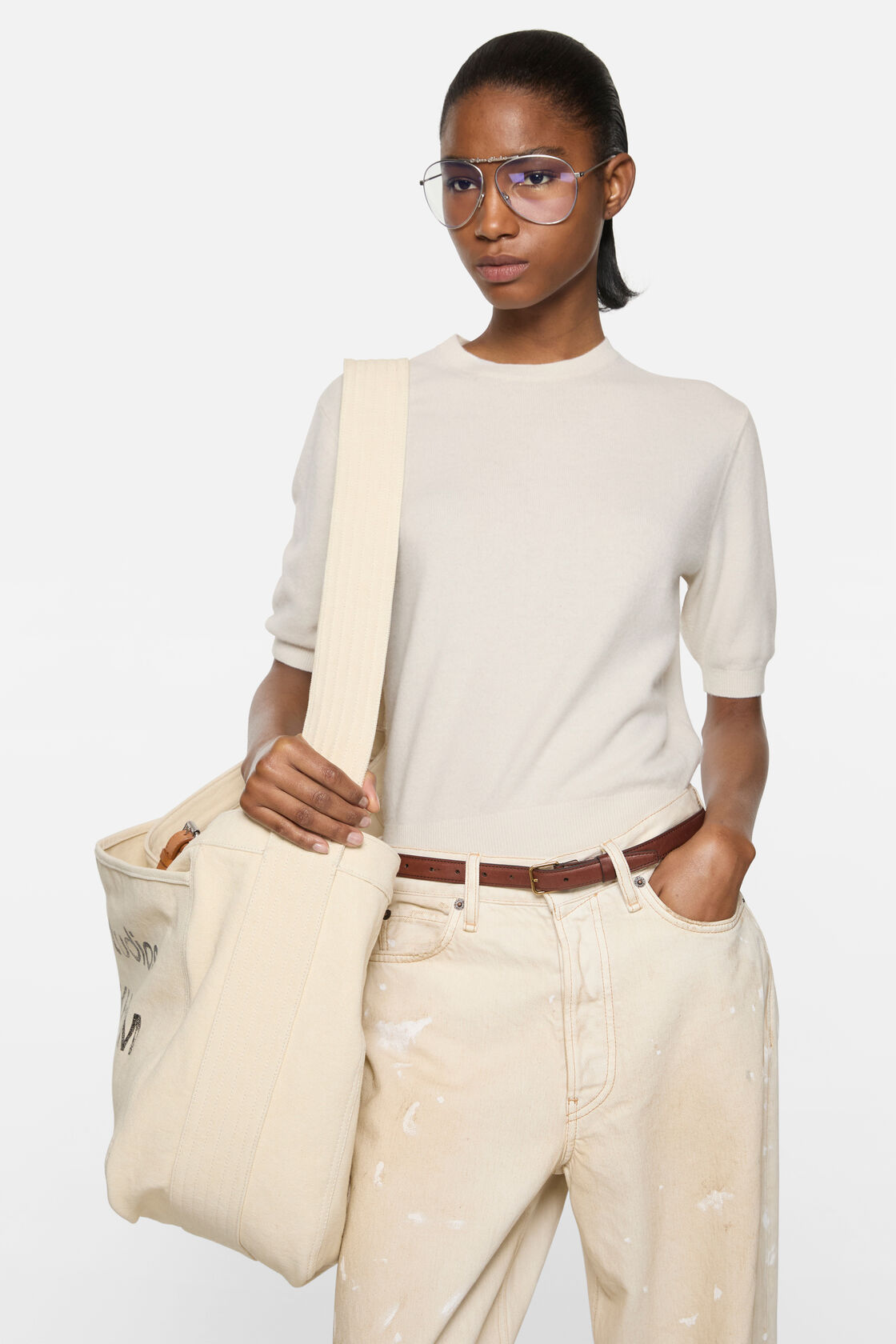 Cashmere logo knit, White, 2000x