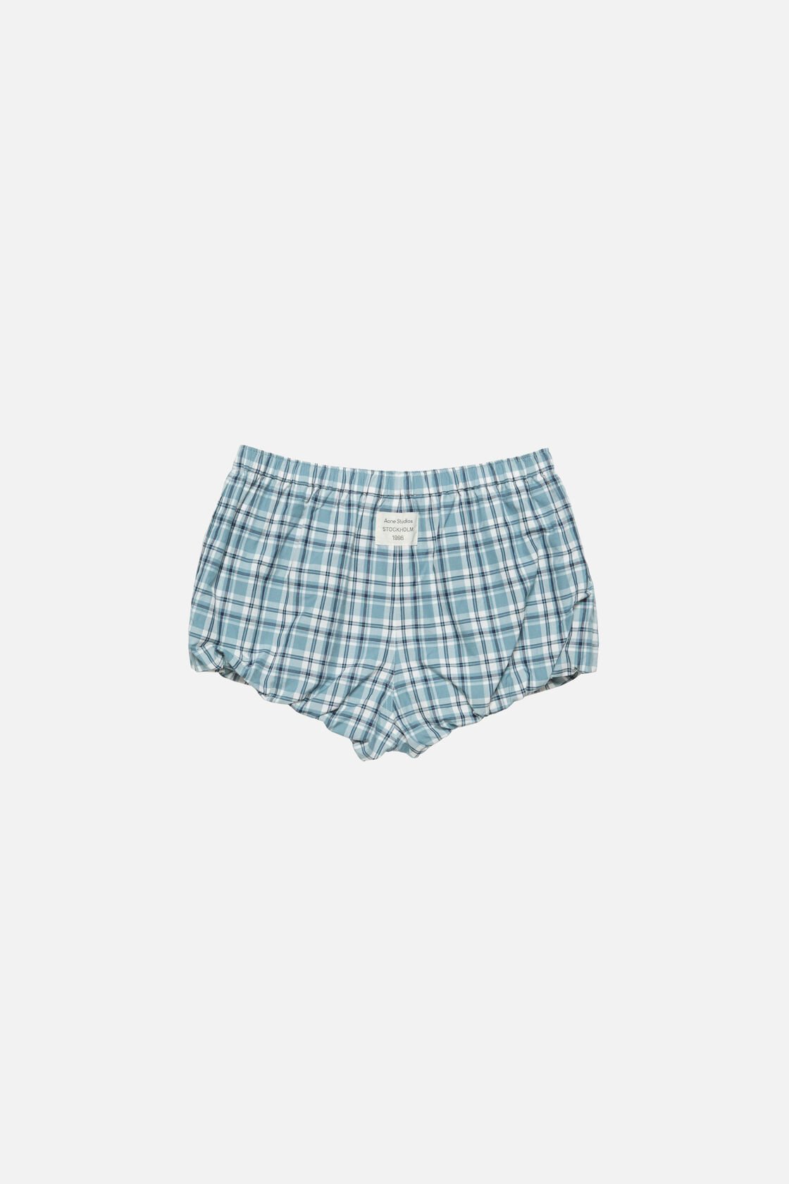 Gathered check shorts, Blue/white, 2000x