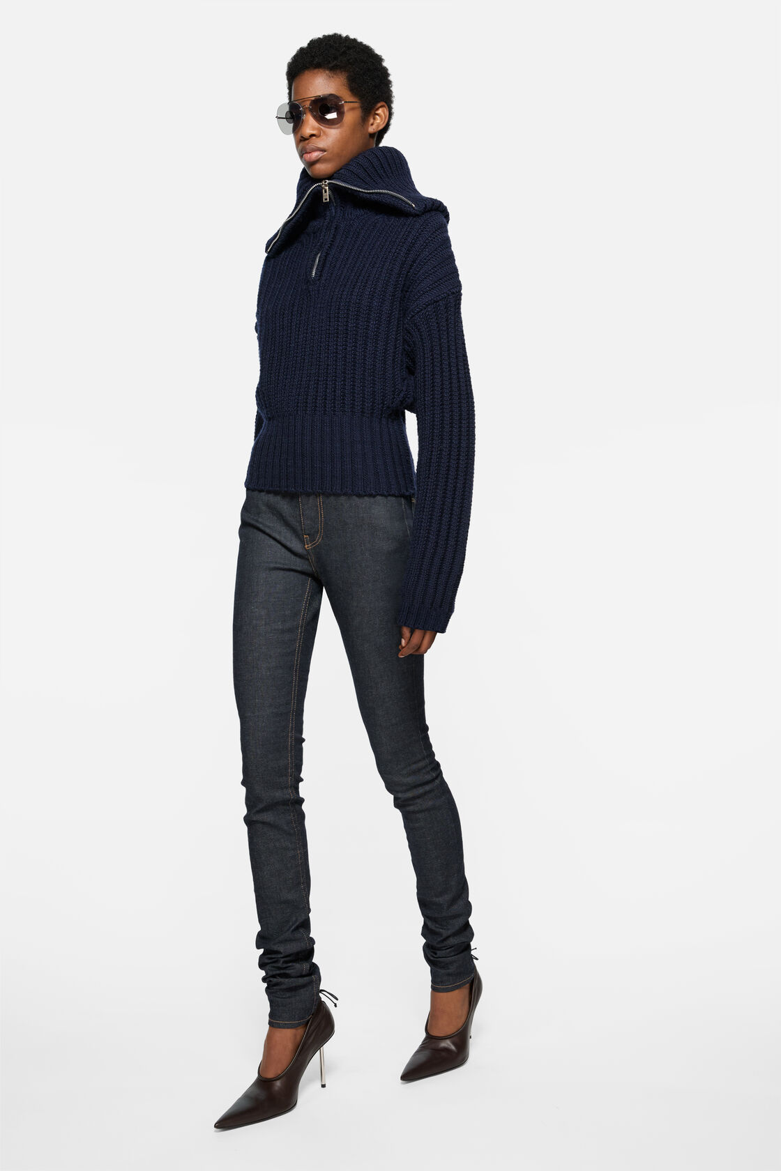 Wool half-zip knit, Navy, 2000x