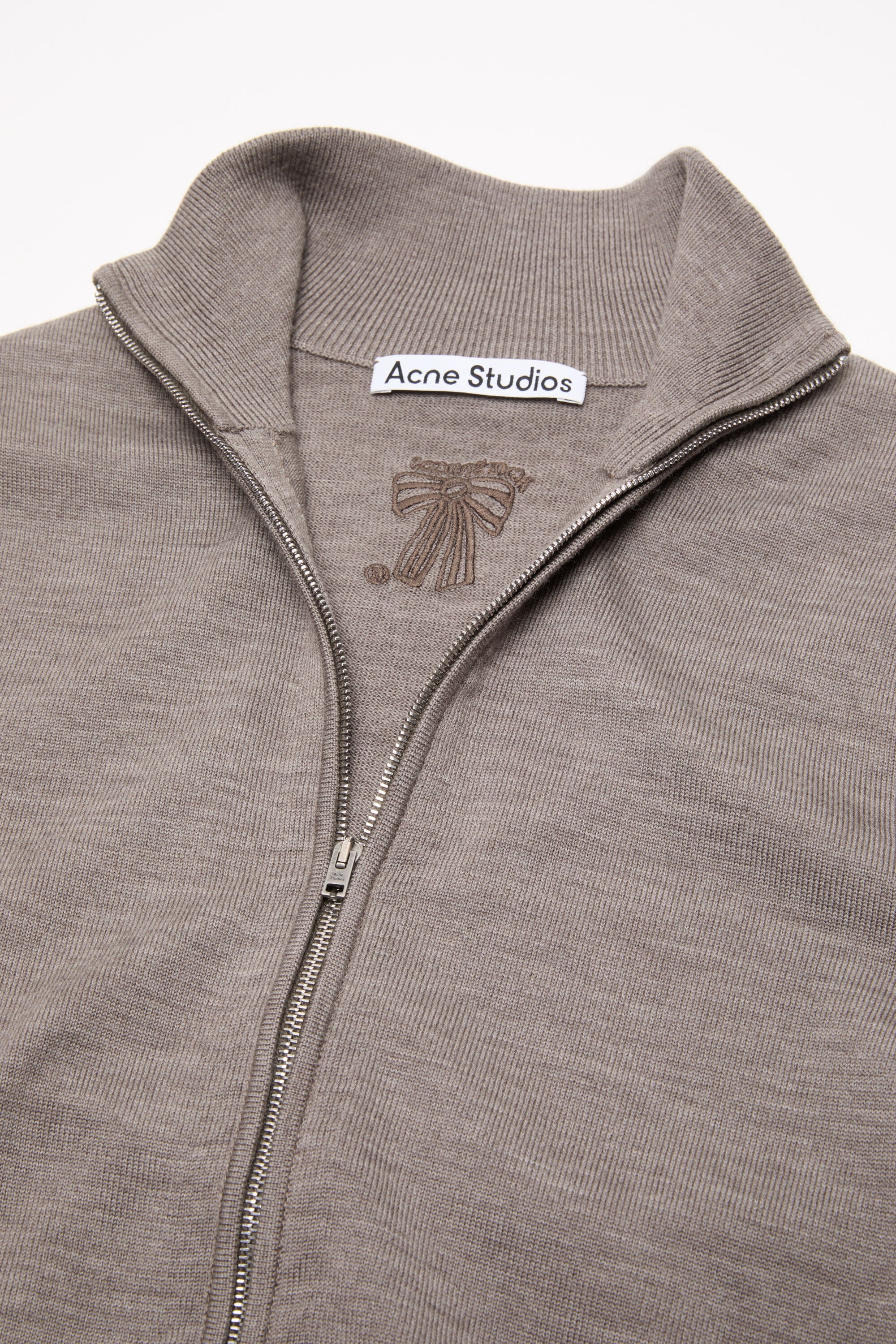 Acne Studios - Zip-up bow logo cardigan - Warm Grey Melange