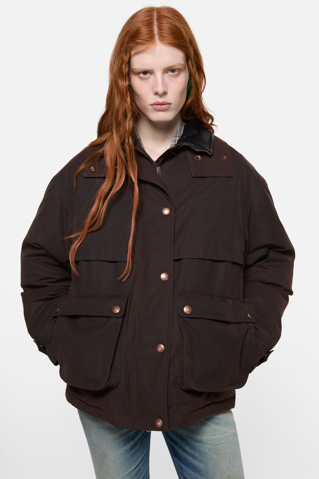 Waxed canvas blouson jacket, Dark brown, 2000x