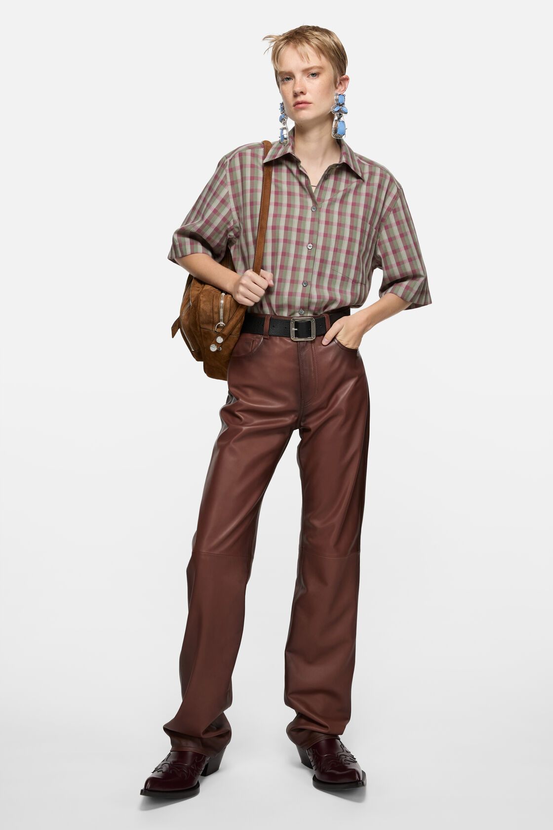 Check button-up shirt, Green/purple, 2000x