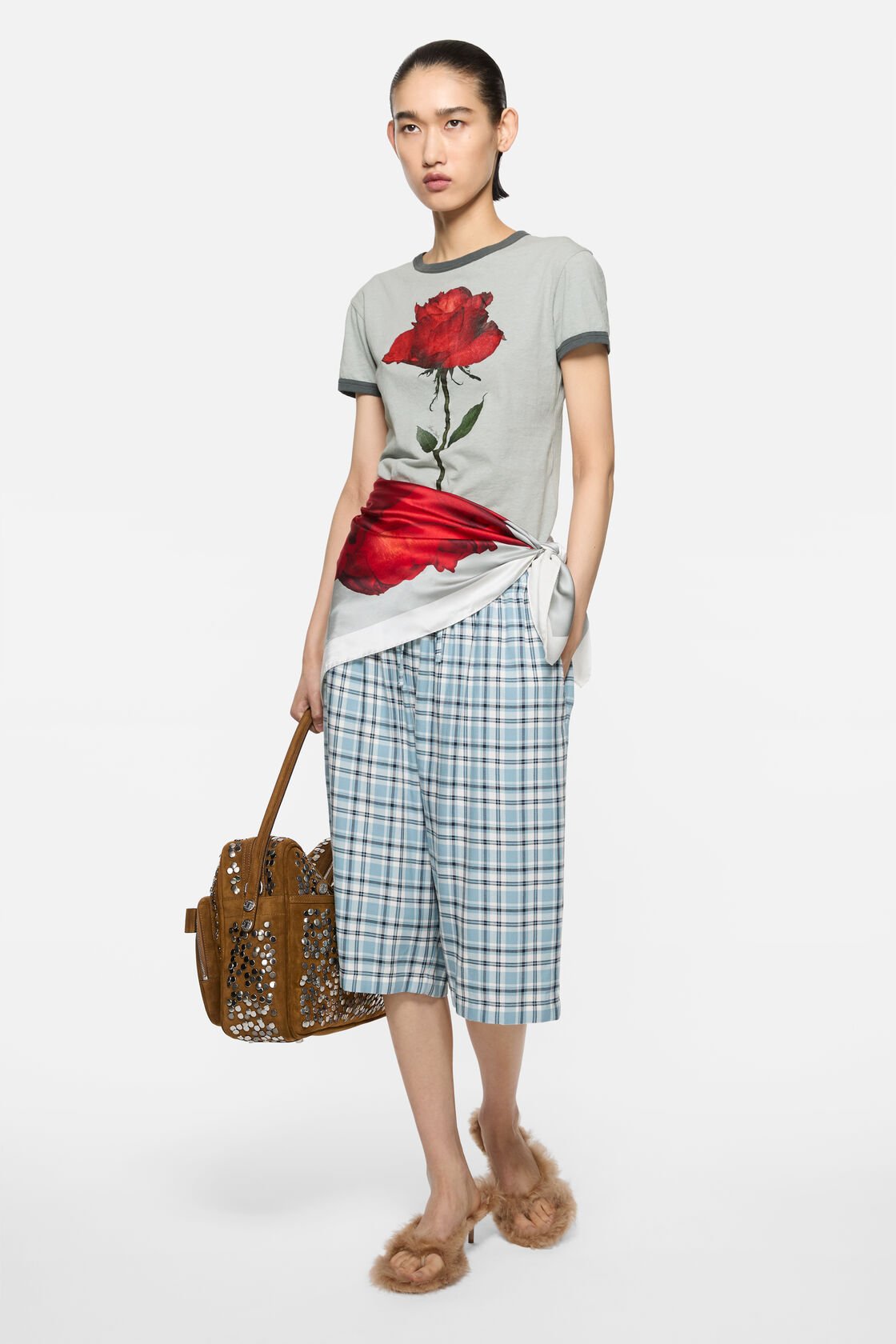 Graphic rose t-shirt, Grey/red, 2000x